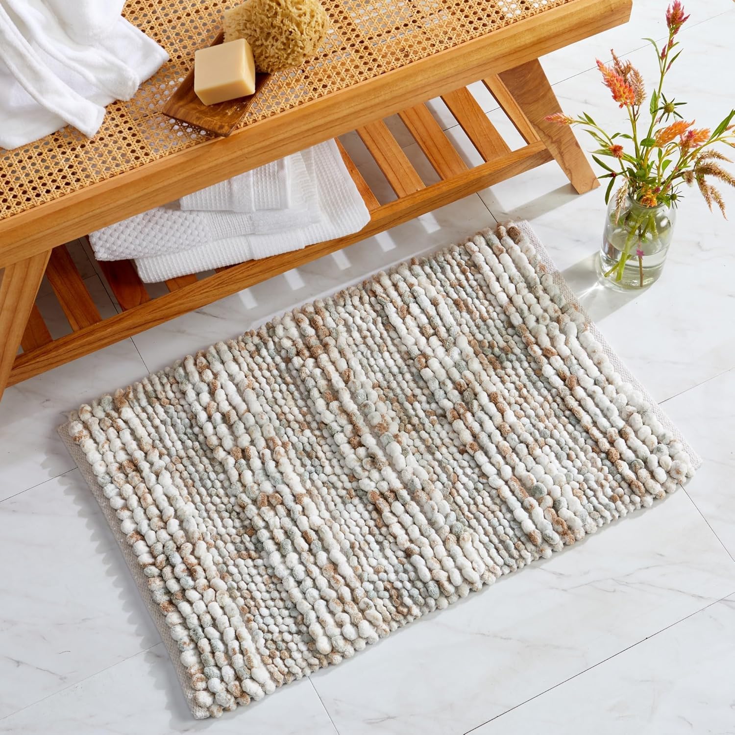 Market & Place Luxury Plush Bath Rugs, Ultra Soft and Absorbent Microfiber Chenille Bathroom Rugs, Bathroom Mats for Tub and Shower, 20" x 30", Light Grey and Tan