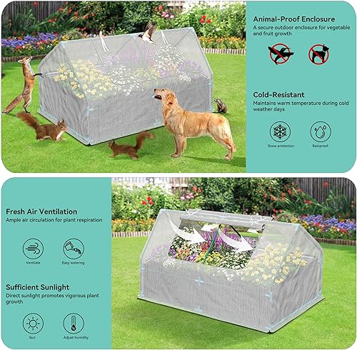 Miniatura 4 de YITAHOME Cama de jardín elevada de 7.5 x 4 x 4 pies con cubierta, maceta de metal extra grande, cama de flores para exteriores con mini invernadero,