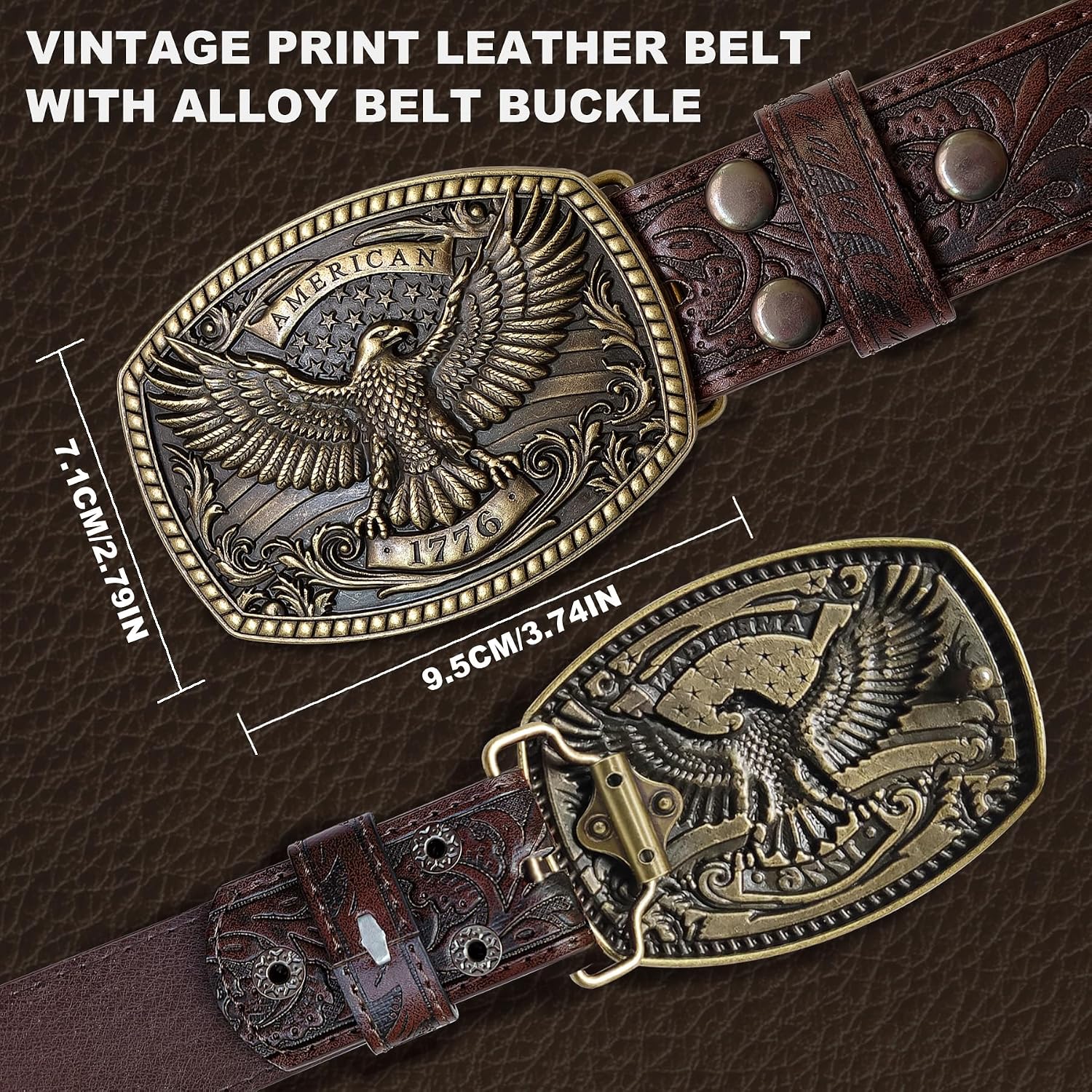 Western Belt for Belt Buckle - 1.5" Adjustable Leather Belts with Eagle Buckle Cowboy Belts for Men Women 34"-40"