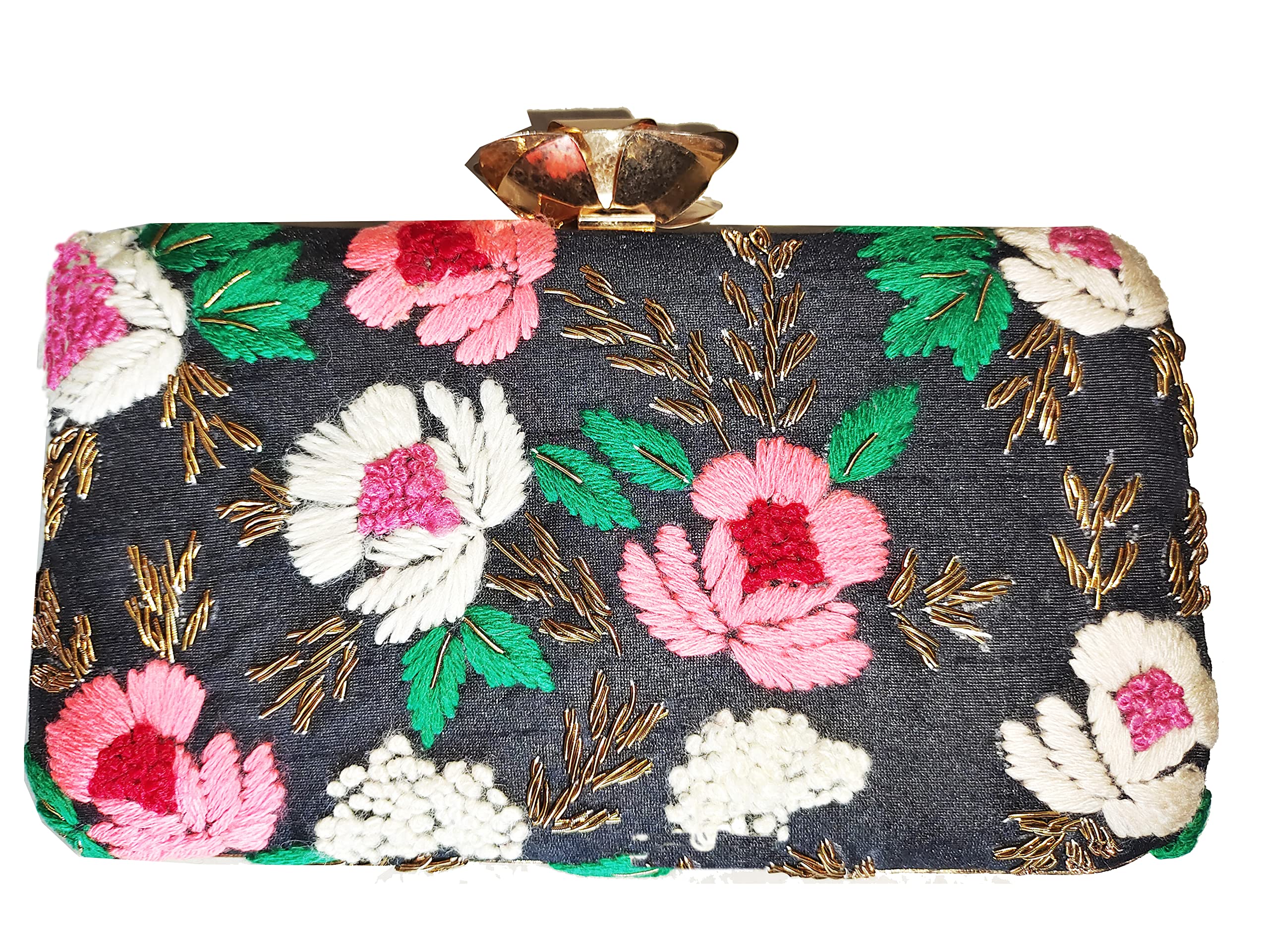 CRAFTING INFINITYFLORAL BLACK PARADISE CLUTCH,FASHION multi color ENVELOP DESIGN clutch