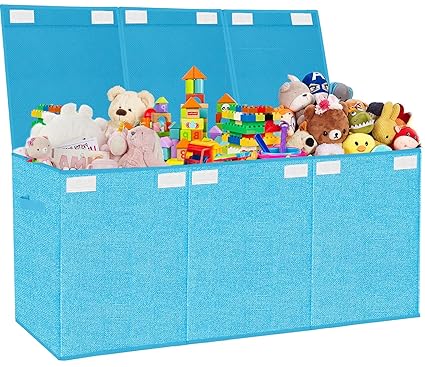 JAYSDAYLY Toy Box for Boys Extra Large,Collapsible Toy Chest Storage Organizer with Removable Lids,Toy Boxes Baskets for Kids Adjustable Space with Dividers,35.8 * 16 * 12.6 inches Blue