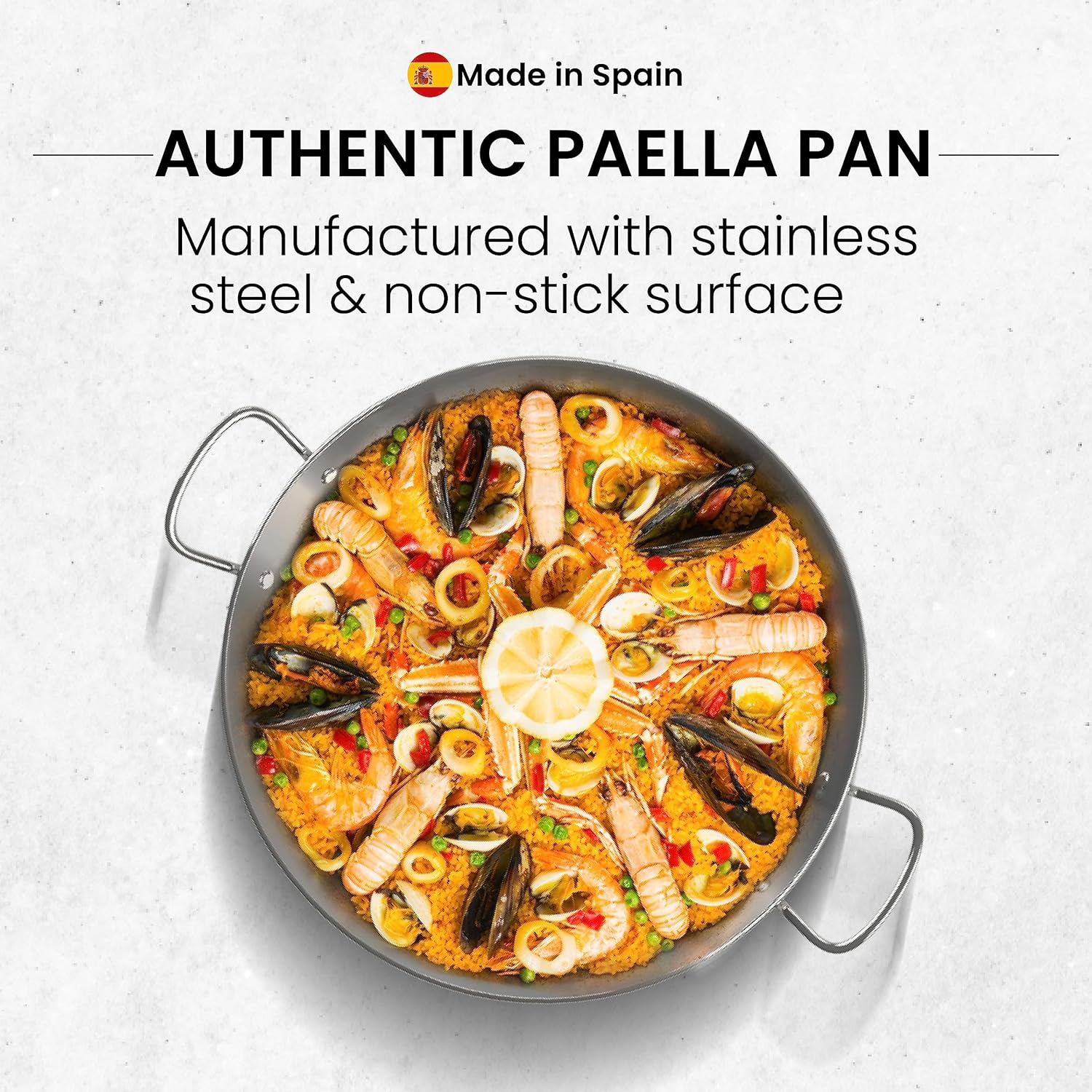 Machika 18 inch Stainless Steel Paella Pan, 46 cm Stainless Steel Large Skillet From Spain, Great for Paella Parties Indoors, Outdoors, Camping & More, Imported Spanish Paellera, Made by Garcima