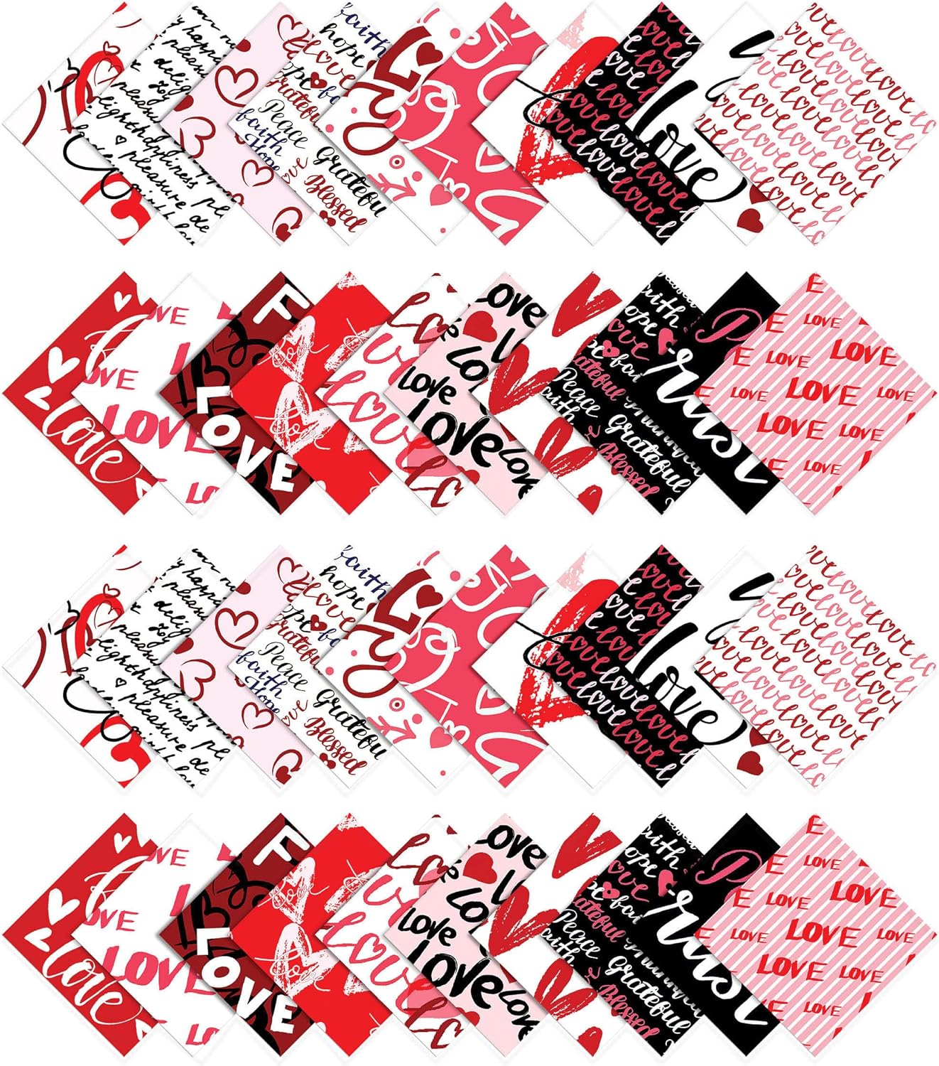 Soimoi Precut 10-inch Valentine Love Prints Cotton Fabric Bundle Quilting Squares Charm Pack DIY Patchwork Sewing Craft- Red & Black
