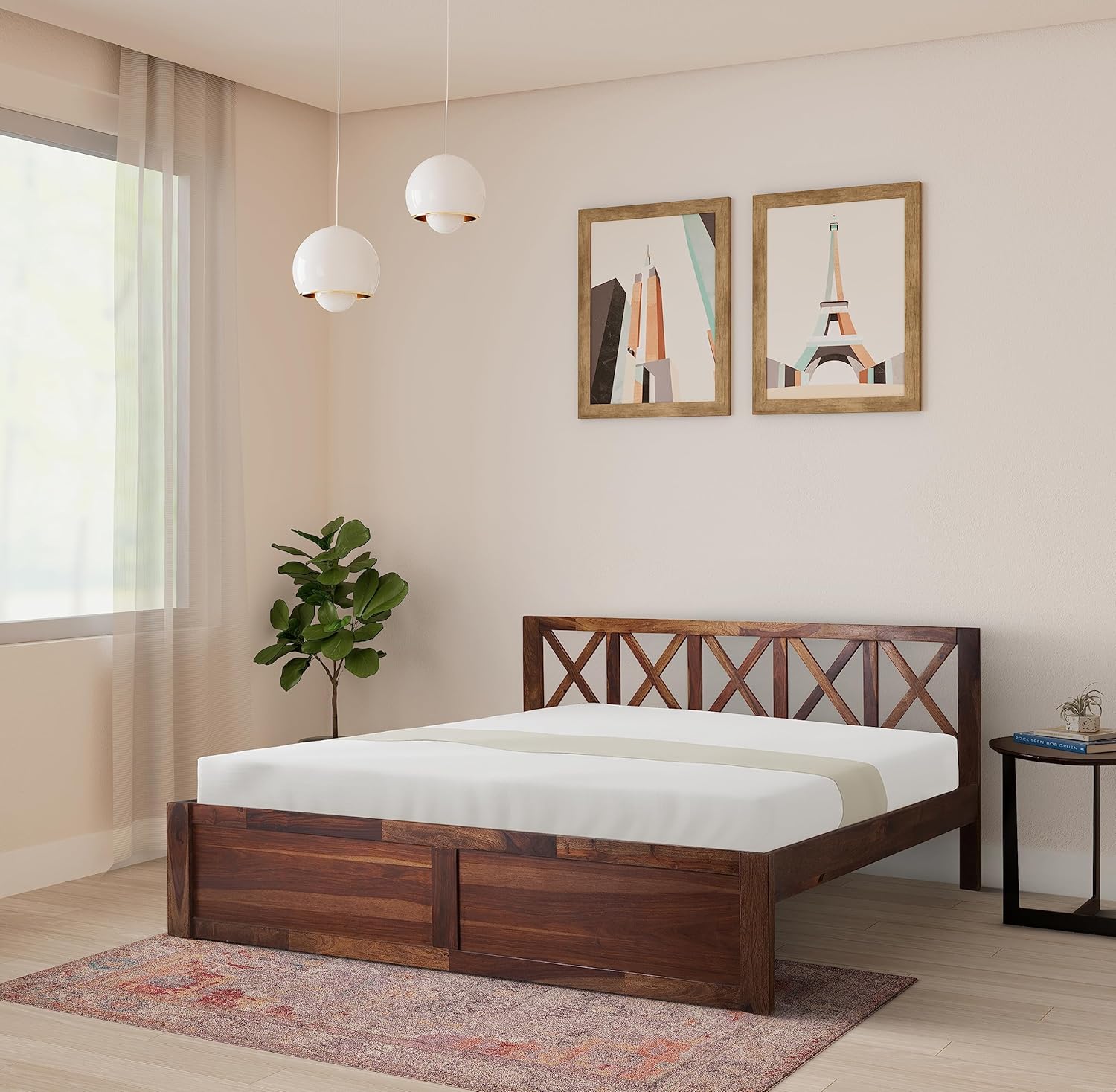 Amazon Brand Solimo Waulbon Sheesham Wood King Size Bed (without Storage, Teak Finish) Wooden