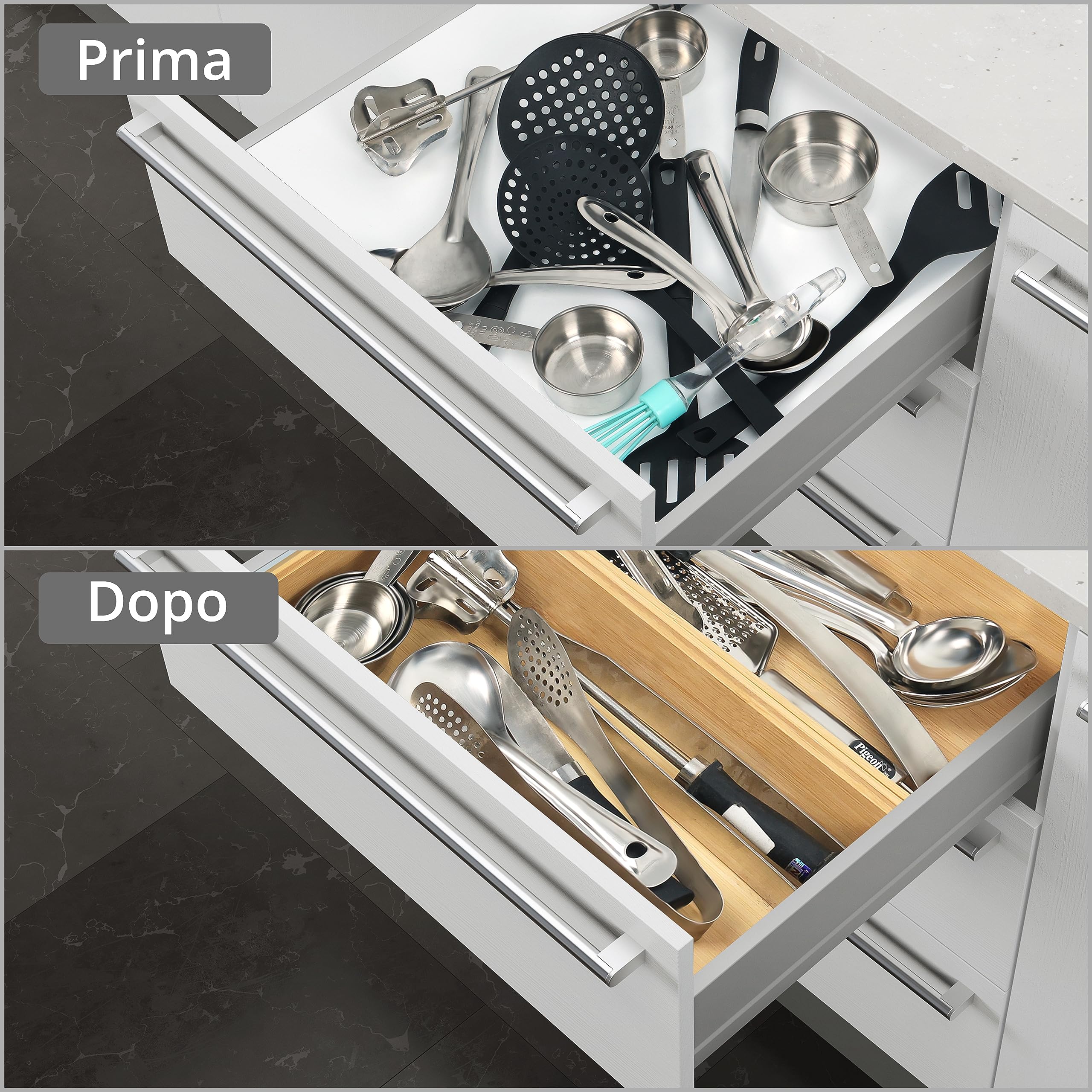 Winter Shore Organizer Cassetti Cucina in Bambù [2 Set] - Portaposate Legno Naturale Impilabili - Porta Posate Cucina Cassetto Grande per Dispensa e Argenteria - 15,5 x 6,5 x 38,5 cm