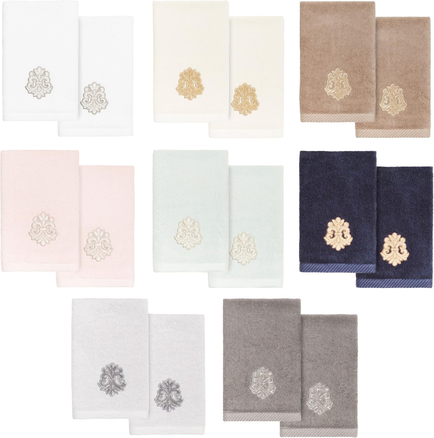 Triumph 2-Piece Fingertip Towel Set, Decorative Velvet Crest, Premium Absorbent Cotton, Elegant Touch for Bathrooms, 2 Fingertip Towels, Charcoal
