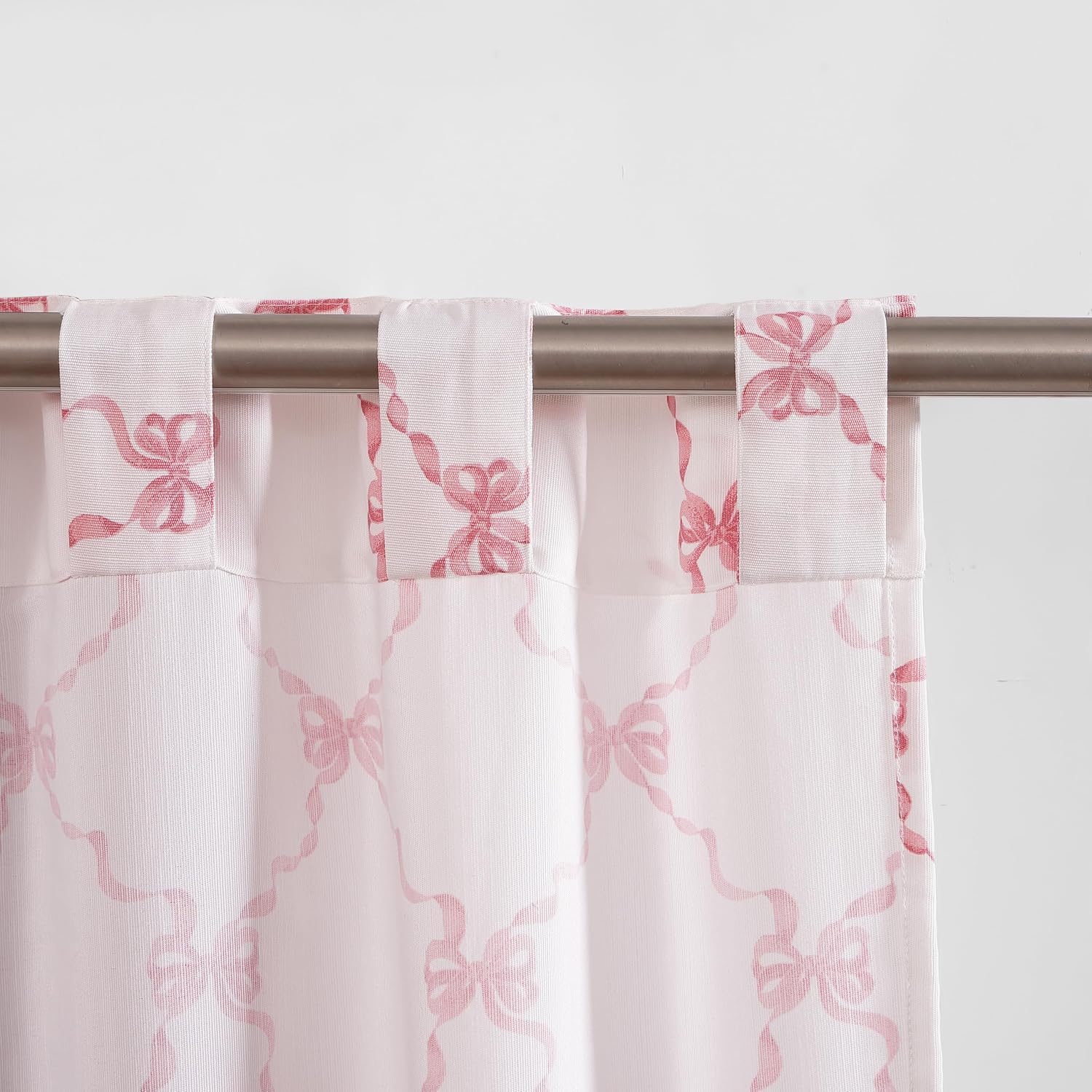 Laura Ashley Bow Ribbon Window Curtains with Rod Pocket, 84-inch Length, 2 Panels Set, Light Filtering, Pink