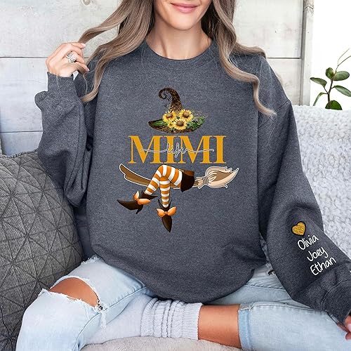 Miniatura 2 de GODMERCH Custom Grandma Shirts for Halloween, Personalized Sweatshirt with Grandkids Names on Sleeve, Gifts for Grandmothers