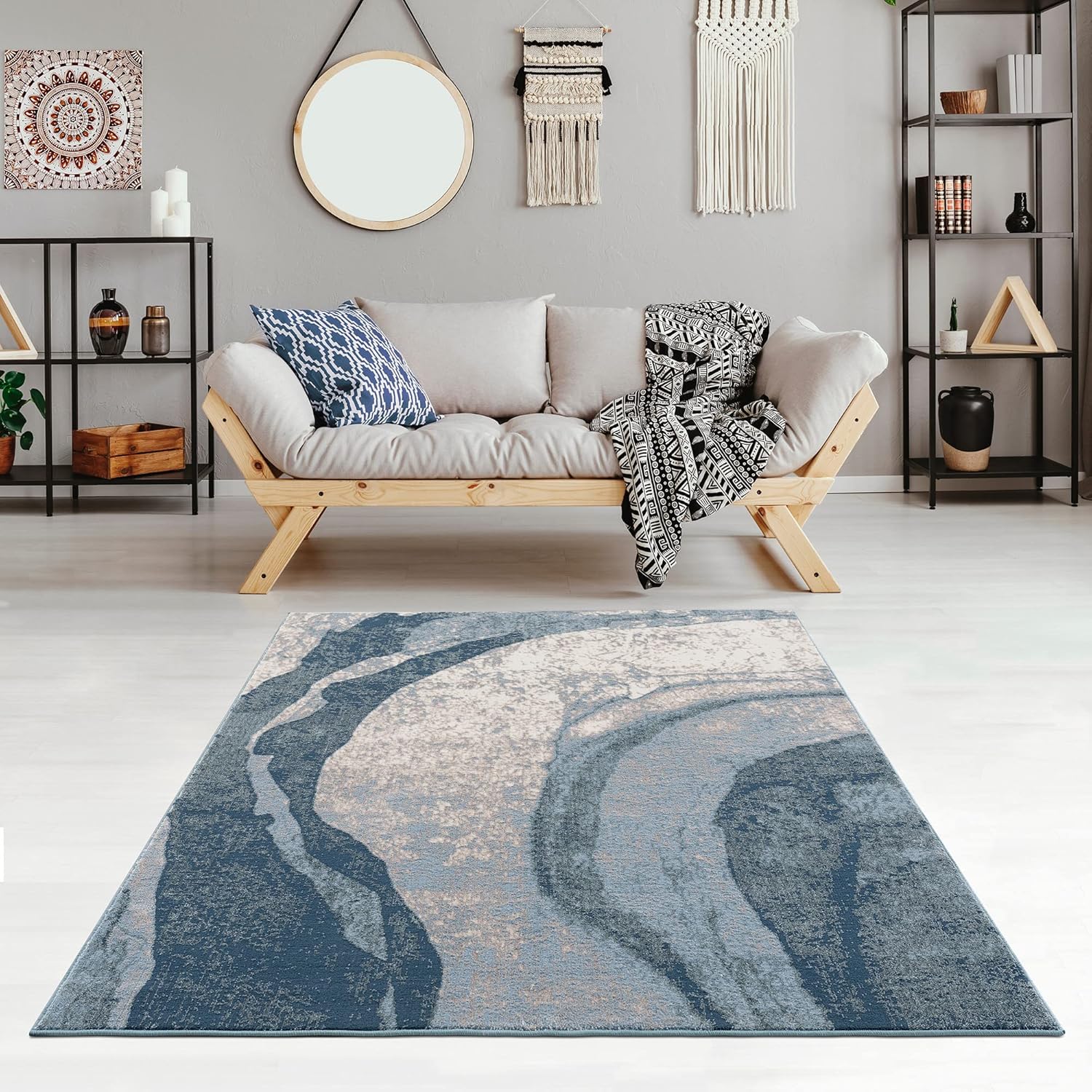 Madison Park Grace Woven Turkish Area Rugs for Living Room, Indoor Dining Accent Modern Home Décor, Ultra Soft Floor Carpets for Bedroom, 5'x7', Blue