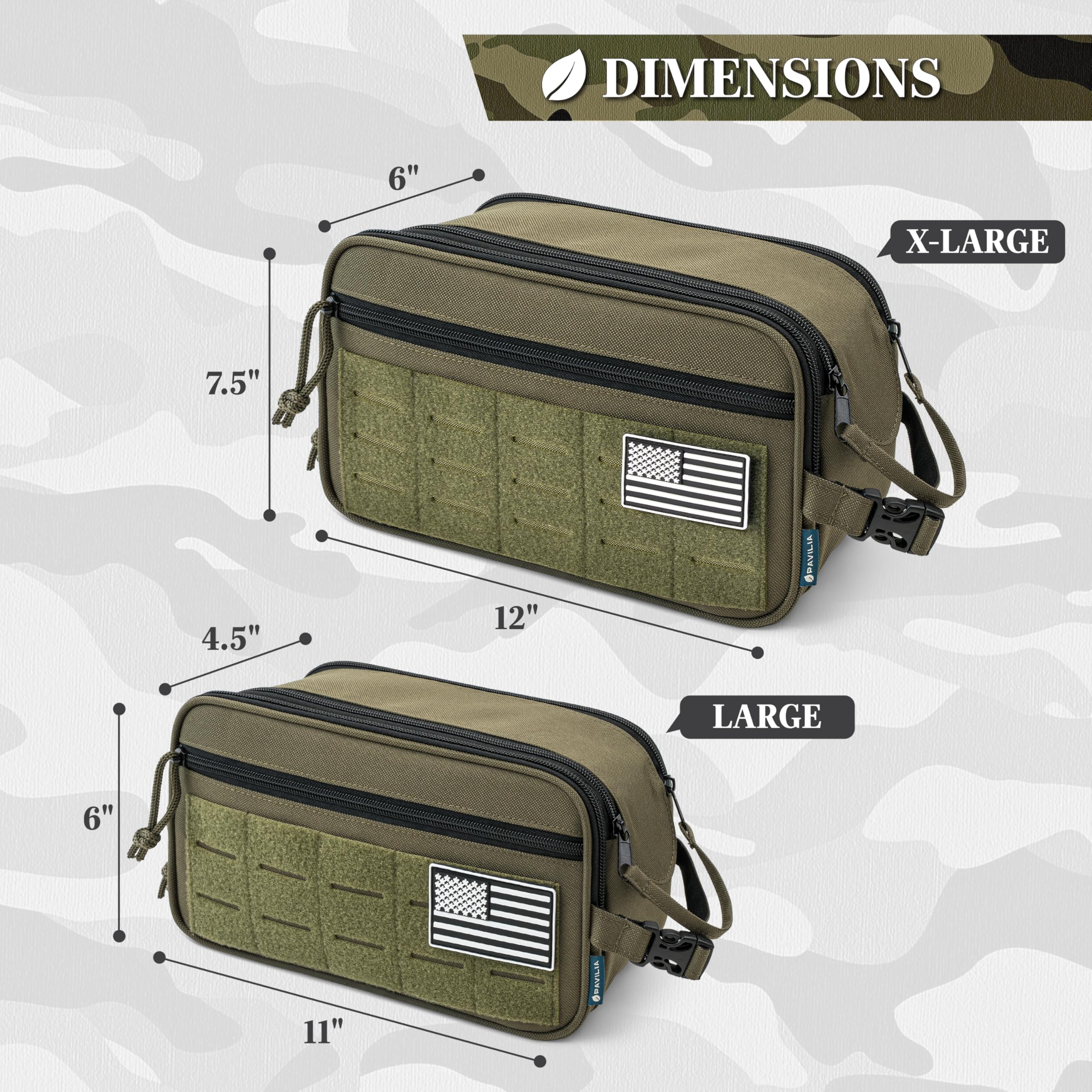 PAVILIA Taktische Kulturtasche für Herren, Hygiene-Reisetasche, Militär-Dopp-Kit, wasserabweisende Molle-Tasche, für Herren, Rasierpflege, Badezimmer, Dusche, Toilettenartikel, kleiner Organizer
