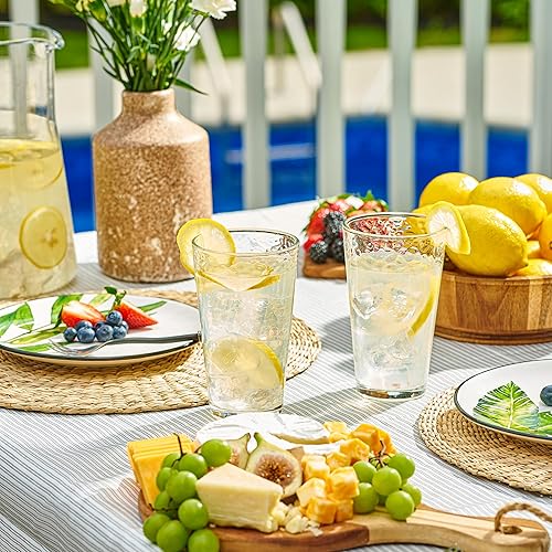 Miniatura 5 de Juego de 10 vasos de vidrio martillado, 16 onzas, aptos para lavavajillas, vasos de agua transparentes con base pesada, vasos de cerveza altos,