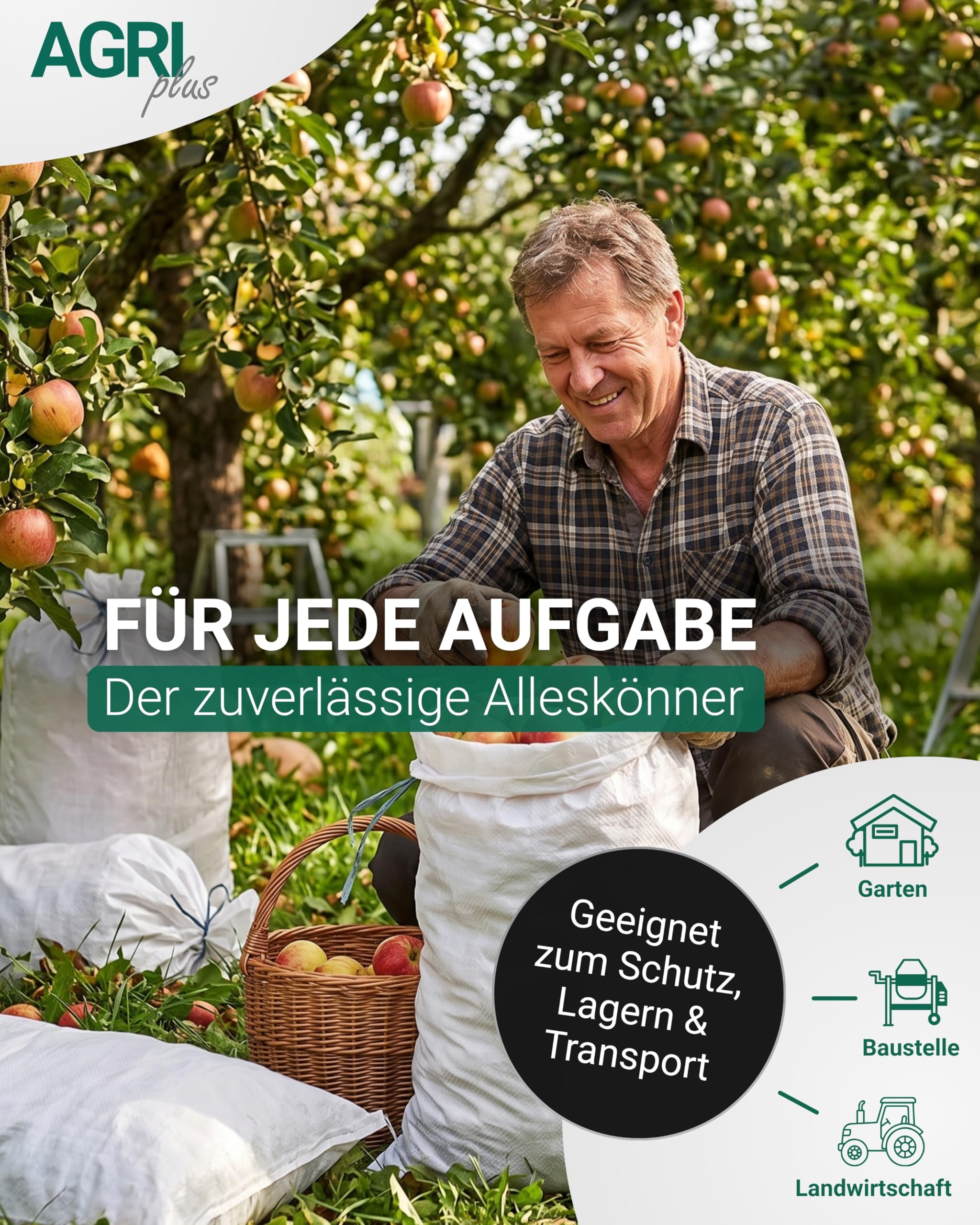 AGRIplus Gewebesäcke 100 Stück I 650 x 1350 mm I Bändchengewebesäcke aus Polypropylen I Säcke mit stabilem Boden & 75 kg Volumen I Vielseitig einsetzbar für Bau & Garten