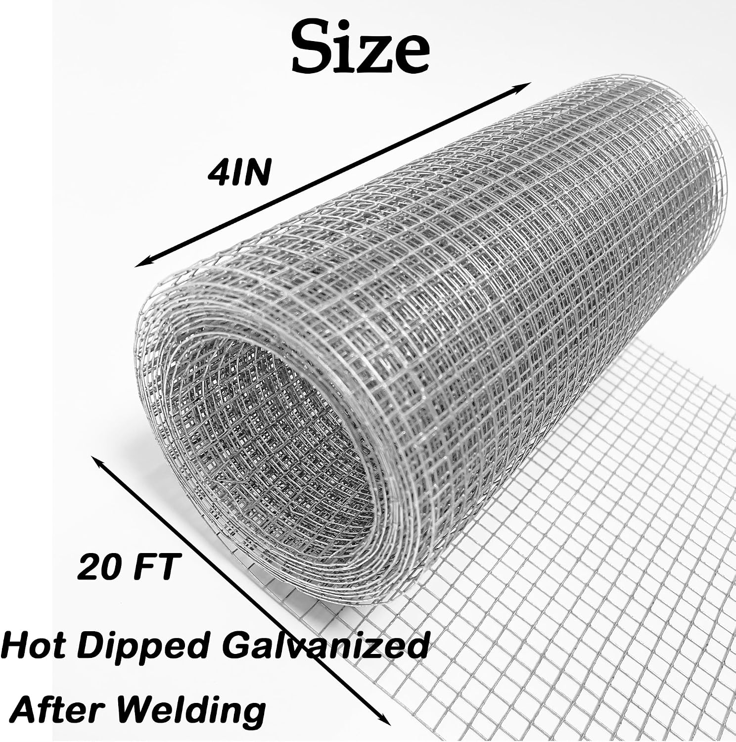 Hardware Cloth 1/4 inch 4IN x20FT Galvanized After Welding 23 Gauge,Chicken Wire Mesh Screen Fence, Heavy Duty Wire Mesh Roll for Chicken Pen/Coop Fences, Garden Fences,Poultry Netting Cage