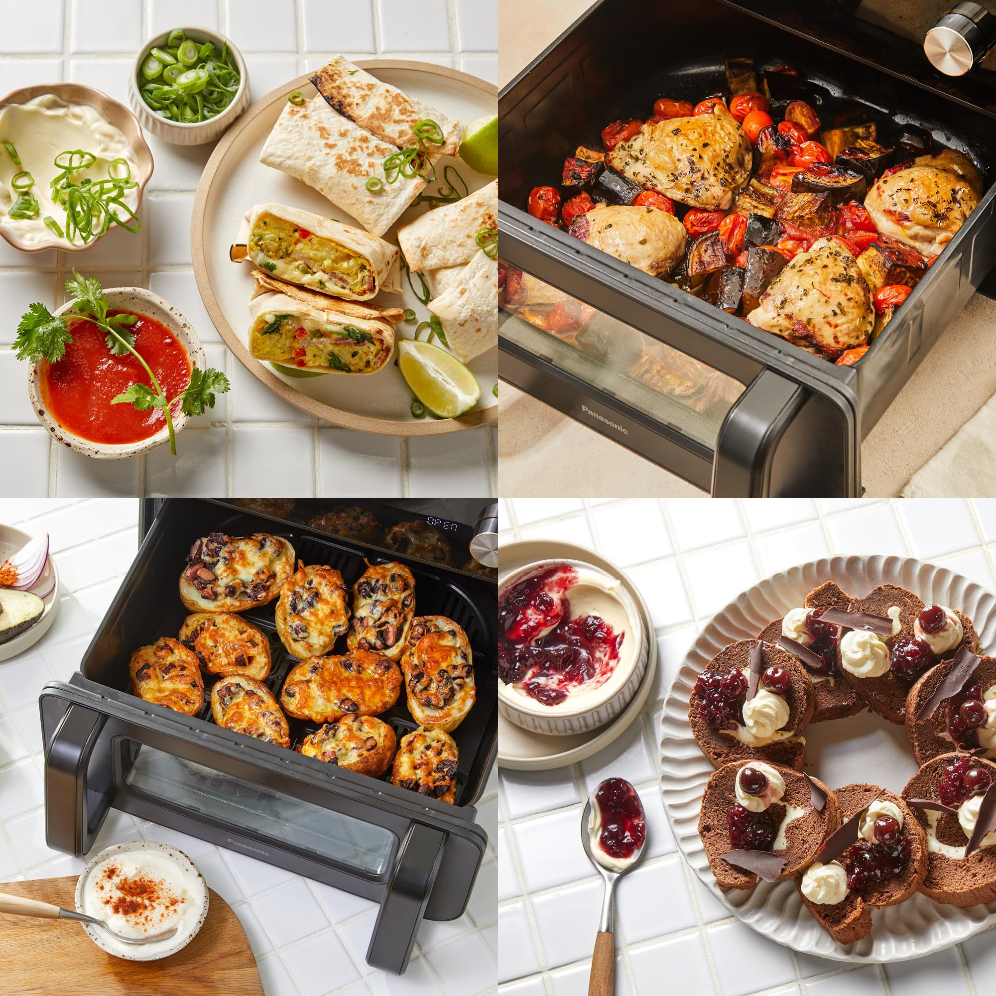 Panasonic NF-BC1000KXE Frytkownica beztłuszczowa Air Fryer Flex z okienkiem, 30°-230°C, 9,6 L, podwójny kosz, delikatna para, 8 programów, łatwe czyszczenie, czarna