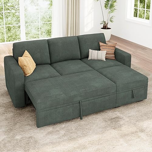 Miniatura 13 de HONBAY - Sofá seccional modular con cama desplegable, sofá en forma de L de chenilla con asientos de almacenamiento, sofás seccional convertible