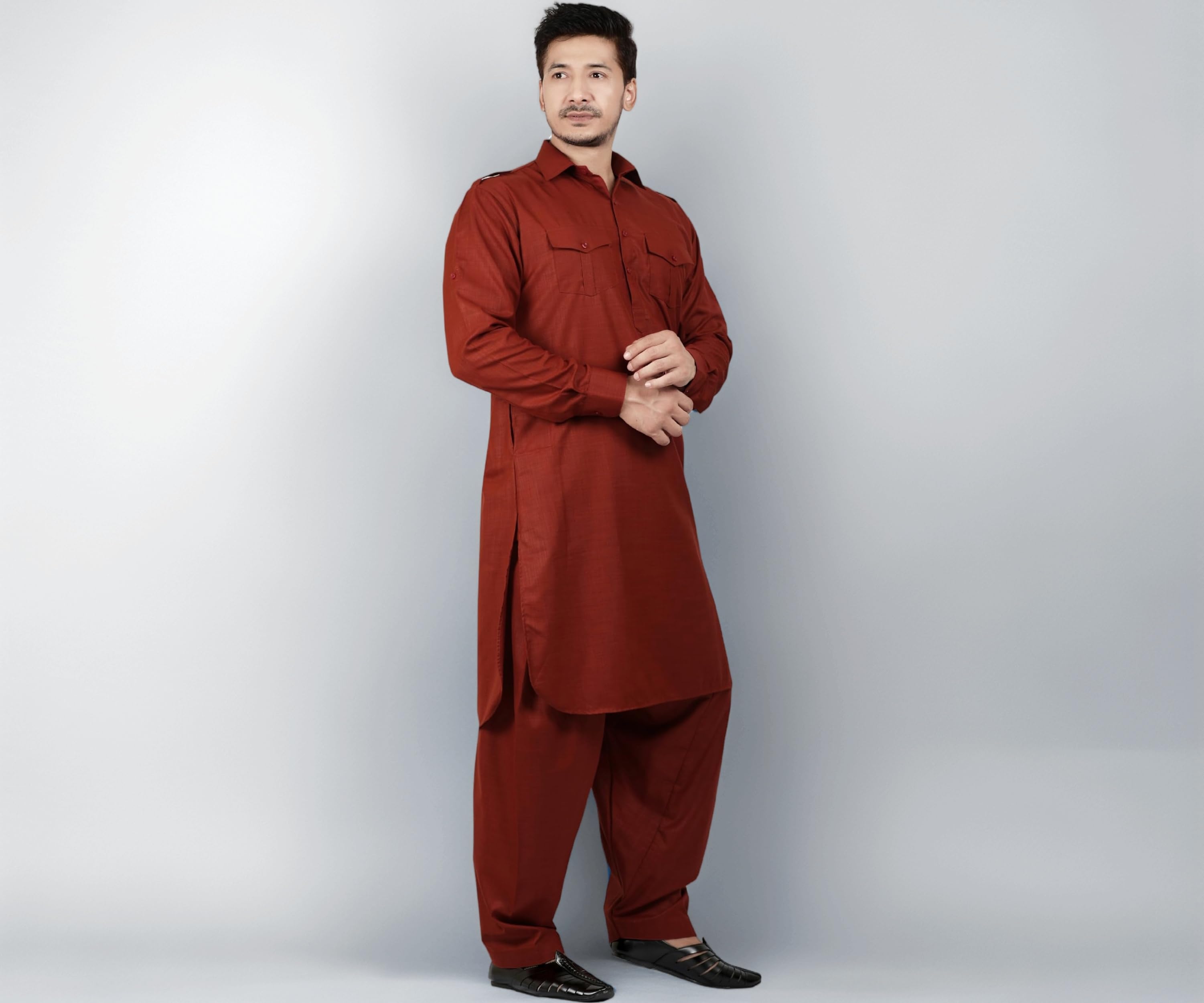 K-ROYALS Men's Cotton Blend Pathani Kurta Pyjama Suit