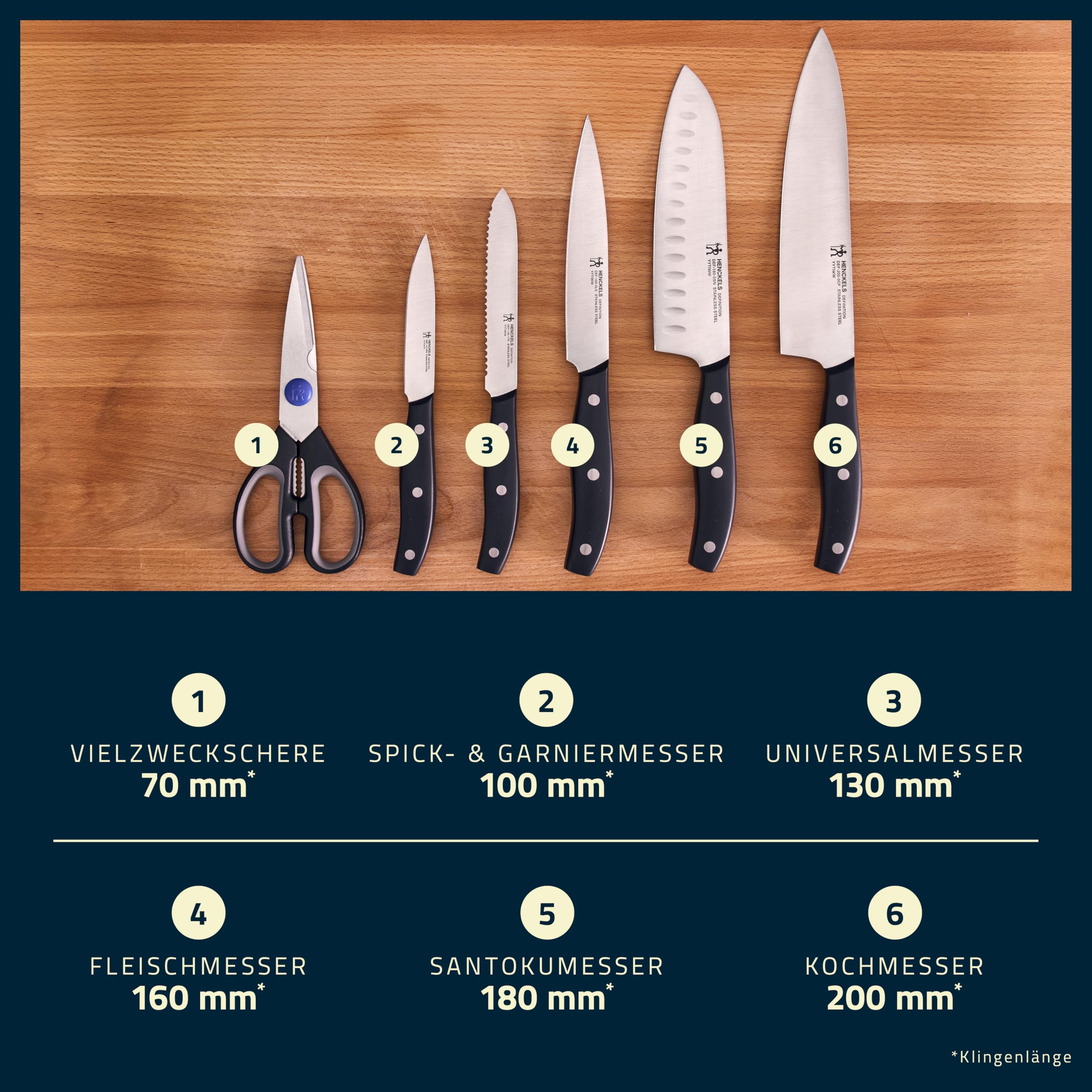 HENCKELS Everyday Selbstschärfender Messerblock 7-teilig, Schere, Braun | Messer-Set, Esche-Block