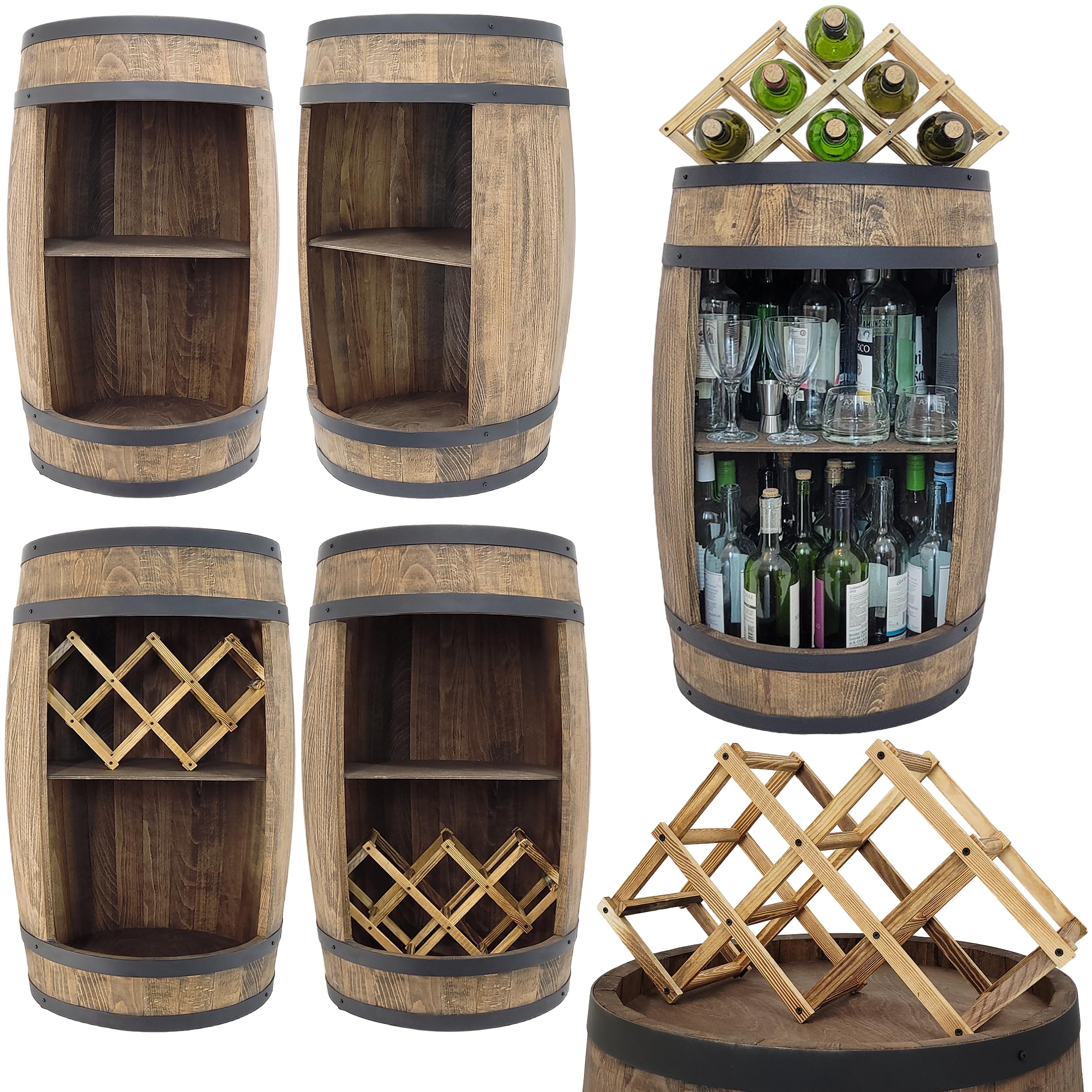 Barril de Madera Con Soporte para Vinos, 80 x 50 cm, Minibar, Whisky