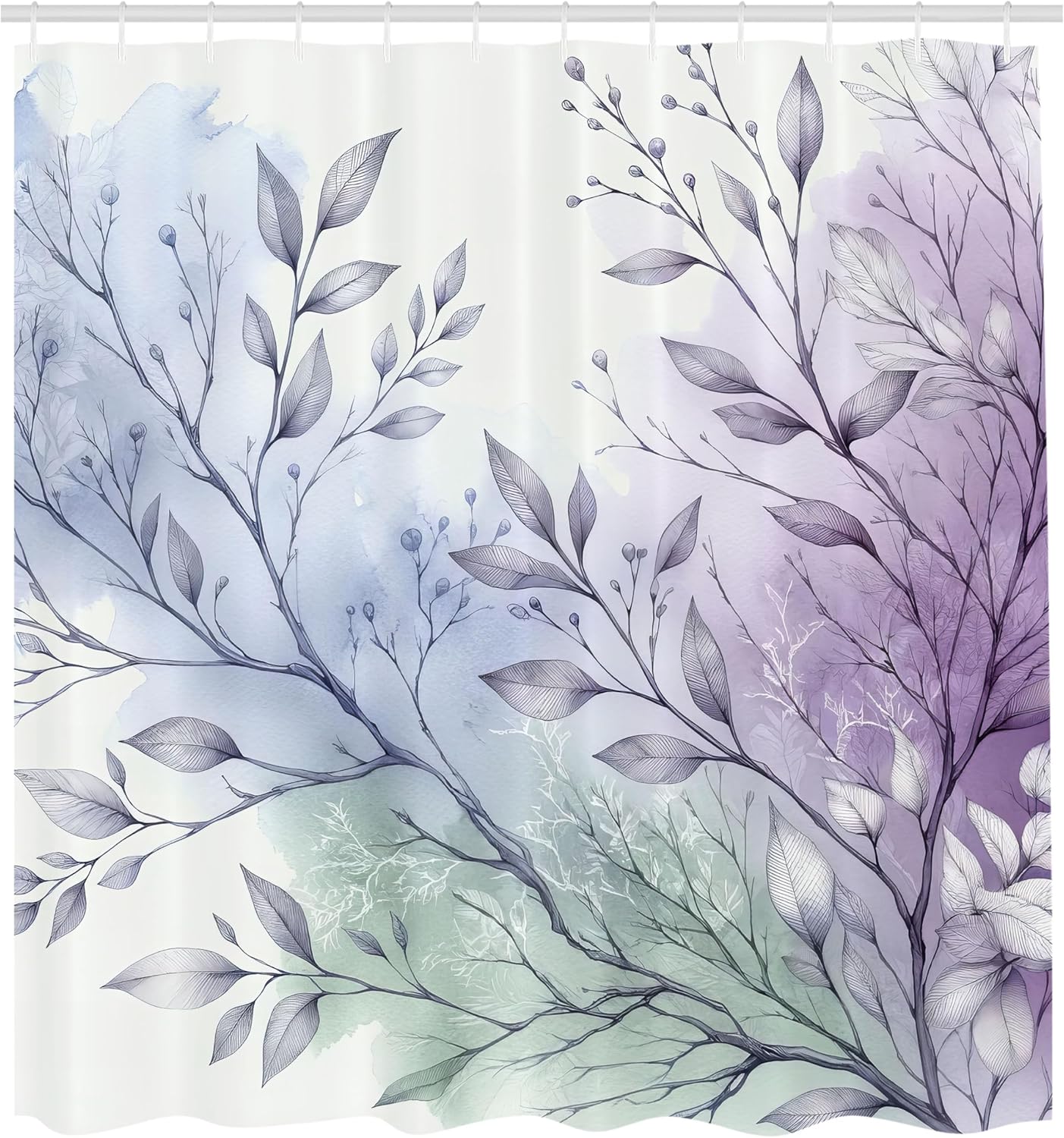 Ambesonne Lavender Shower Curtain, Dreamy Scenario of Delicate Branches with Purplish Leaves Fantasia, Cloth Fabric Bathroom Decor Set with Hooks, 69" W x 70" L, Pale Ceil Blue Pale Green