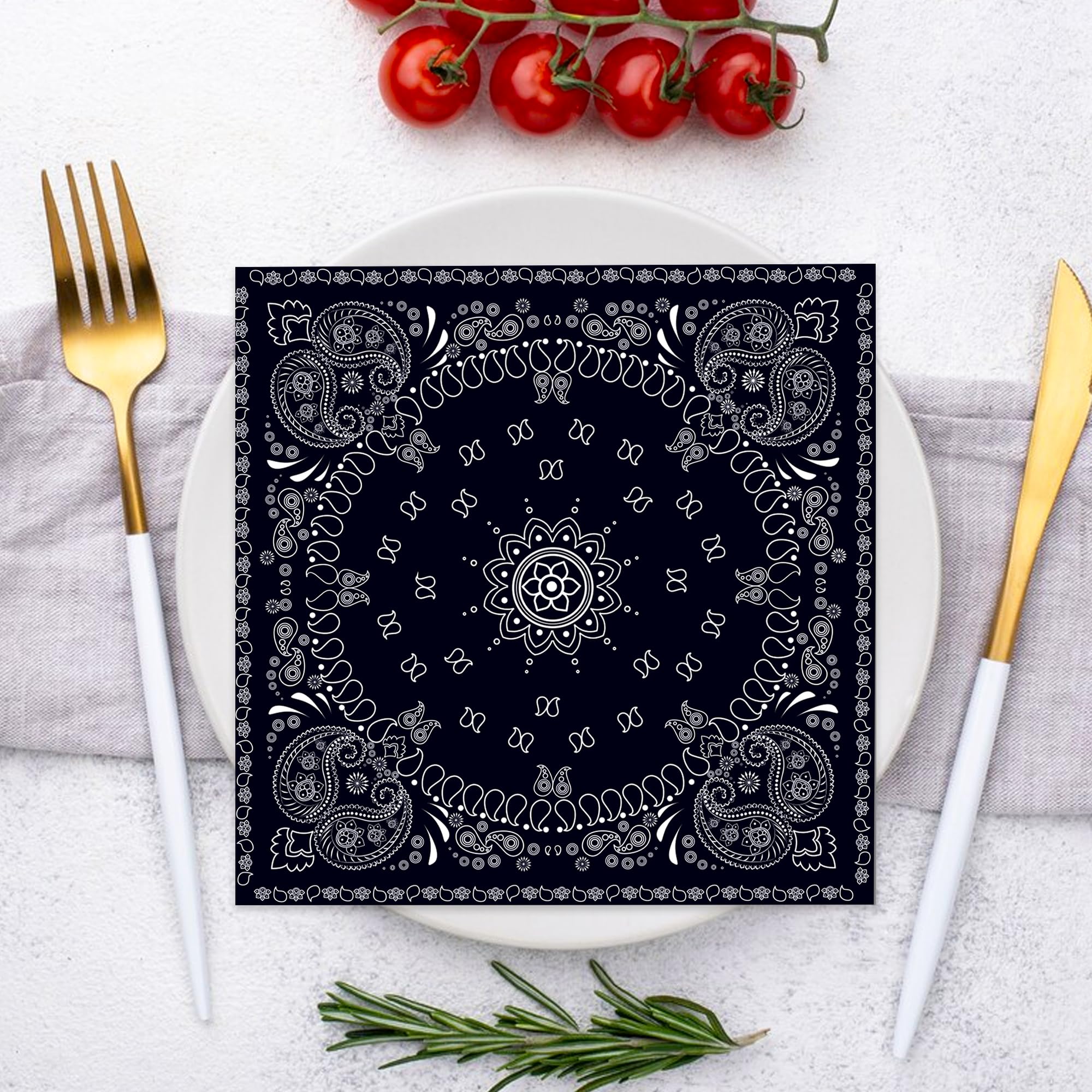 40 Bandana-Servietten Western-Style – Schwarz Mit Blauer Rose, Für Hochzeit, Geburtstag, Party-Deko