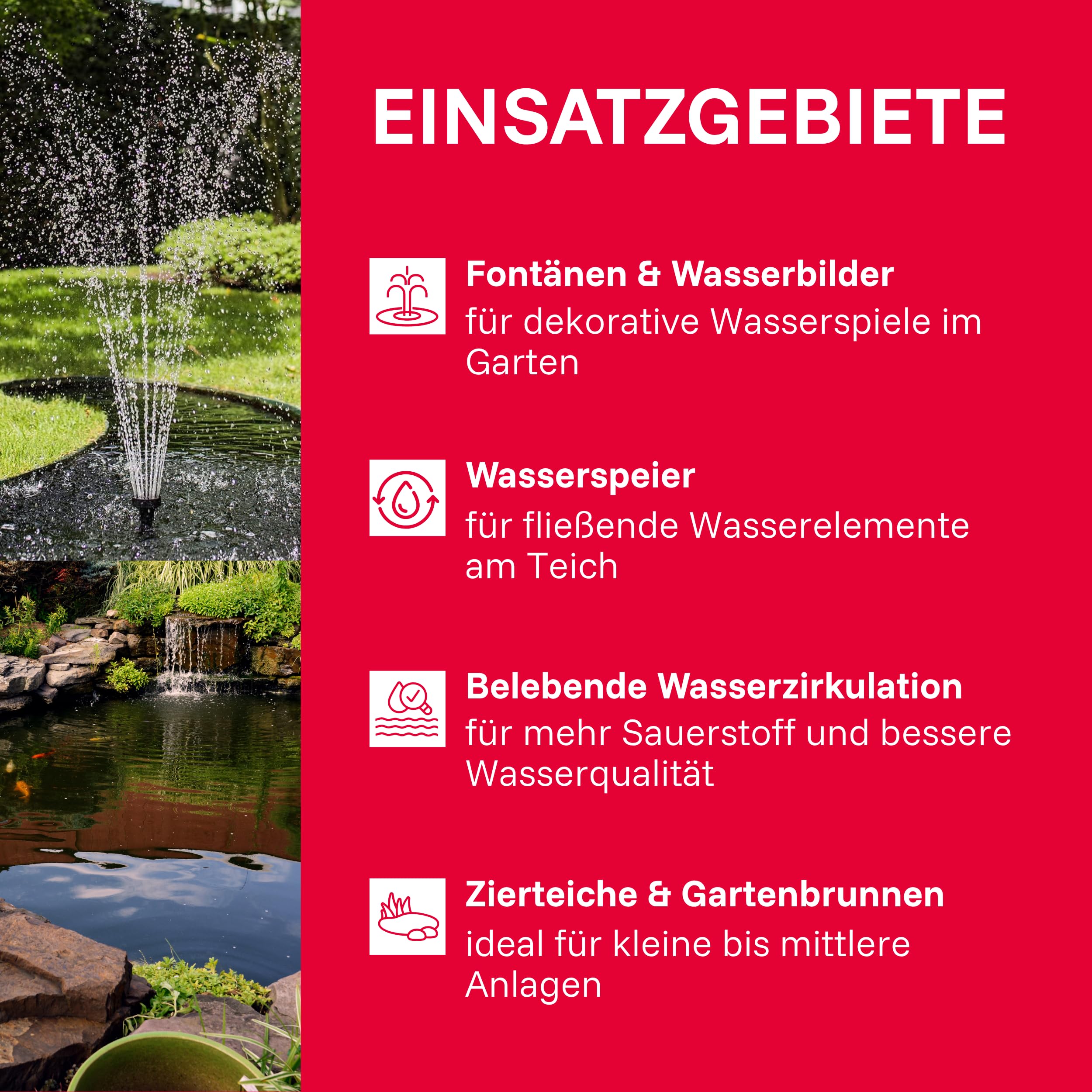 T.I.P. Teichpumpe - Wasserspielpumpe (2.500 l Teichvolumen, 1.000l/h Fördermenge, 1,5m Förderhöhe, Auch für Zierbrunnen, Innen- und Außenbereich, inkl. 2 Wasserspiele, 3-Wege-Ventil) WPS 1000 R, 30421