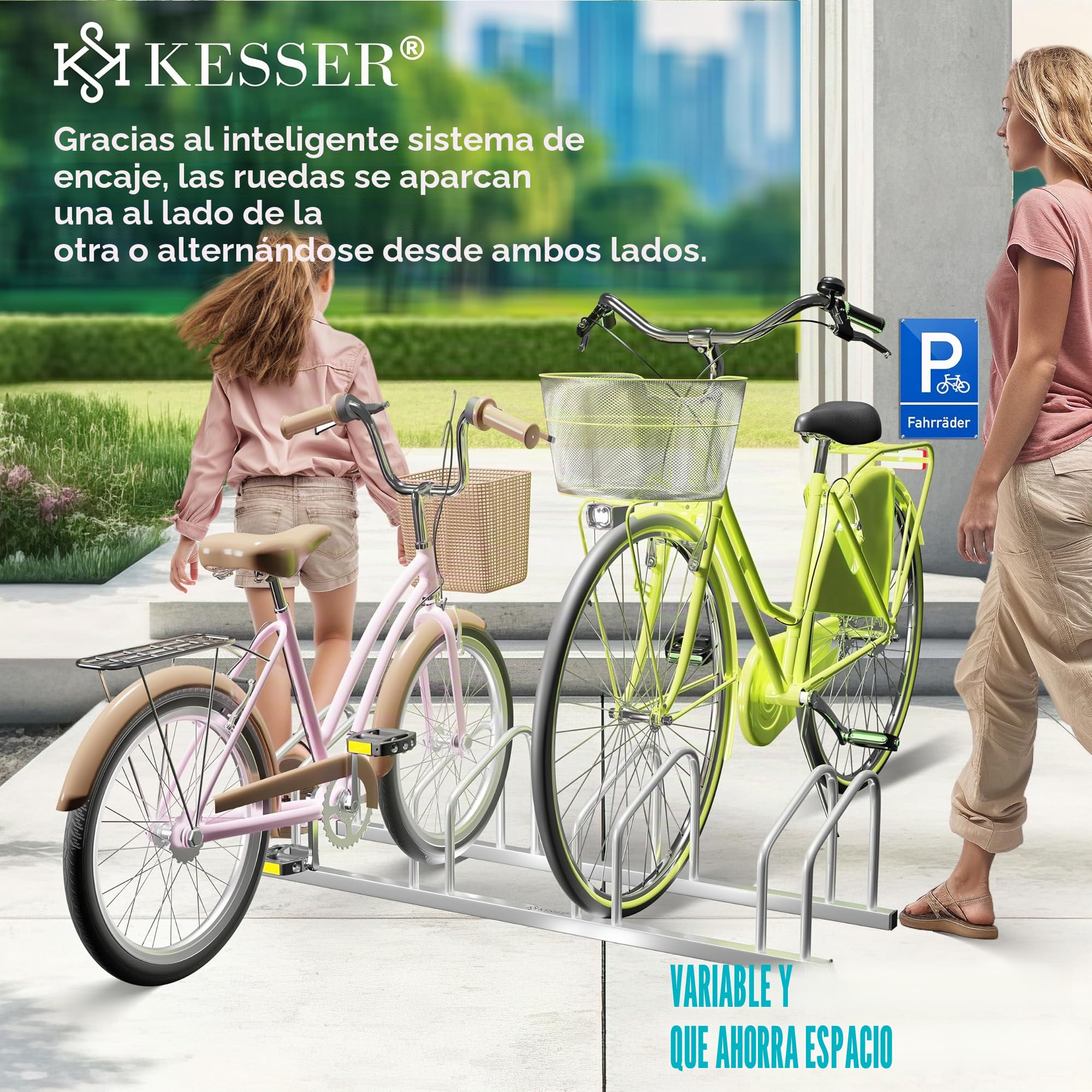 KESSER® Soporte para Bicicleta con Placa de Aparcamiento, Soporte múltiple con Distancia de Rueda de 37 cm para neumáticos de 30 – 65 mm,