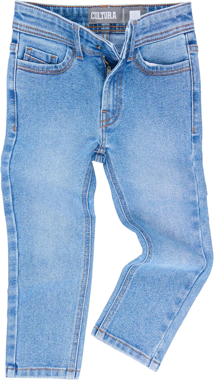 CULTURA Baby Boys Toddler Jeans, Elastic Waist Slim Wash Basic Stretch Denim Pants Jeans for Boys