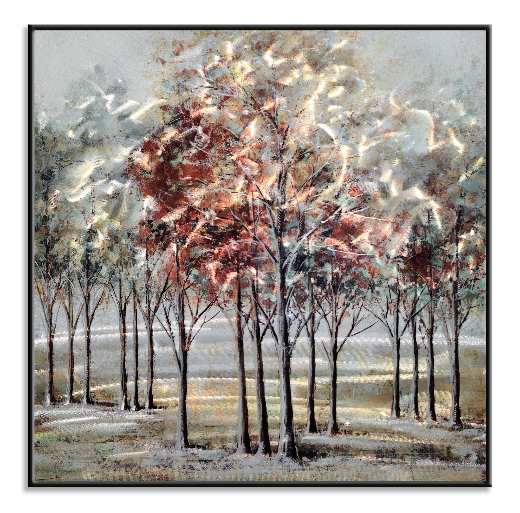 Yihui Arts Abstract Tree Metal Wall Art - Handcrafted Unique 3D Framed Square Aluminum Artwork for Living Room, Bedroom, Bathroom Decor