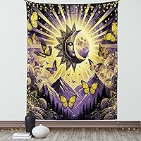 Vista 29 de Ambesonne Tapiz de palmera, impresión de imagen de atardecer tropical, estilo vintage, playa de verano, para colgar en la pared para dormitorio