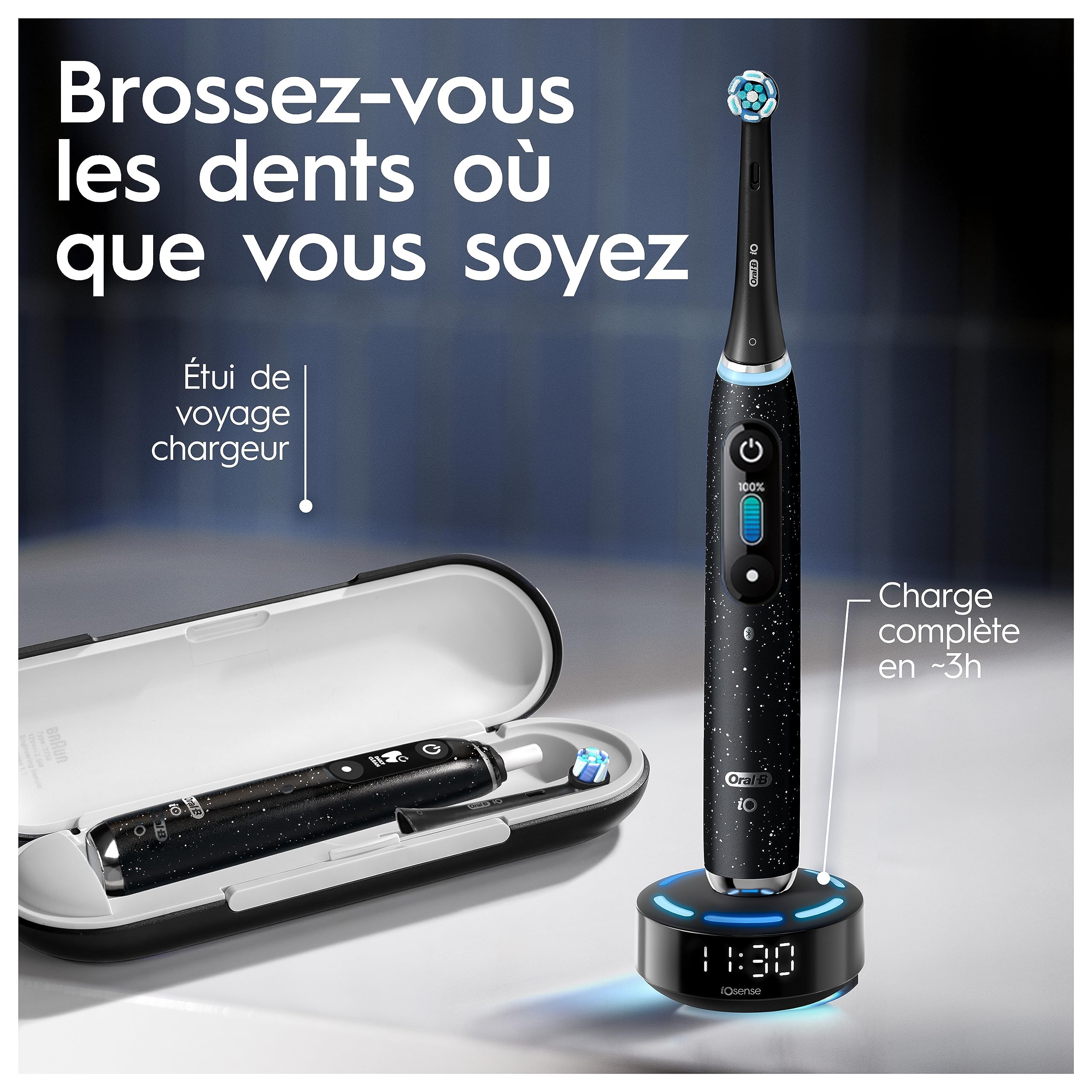 Oral-B Brosse à Dents Electrique iO 10, 3 Brossettes de Rechange, Noire– 7 Modes de Brossage dont Blancheur et Soin des Gencives, Capteur de Pression, Batterie Rechargeable, Guidage IA, Etui