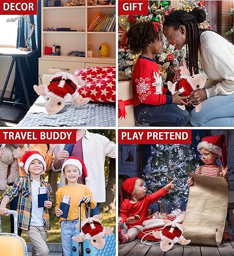 Miniatura 4 de DolliBu Peluche de tortuga marina rosa arcoíris de Papá Noel, disfraz de animal salvaje con traje de Papá Noel rojo, regalo de vida silvestre,