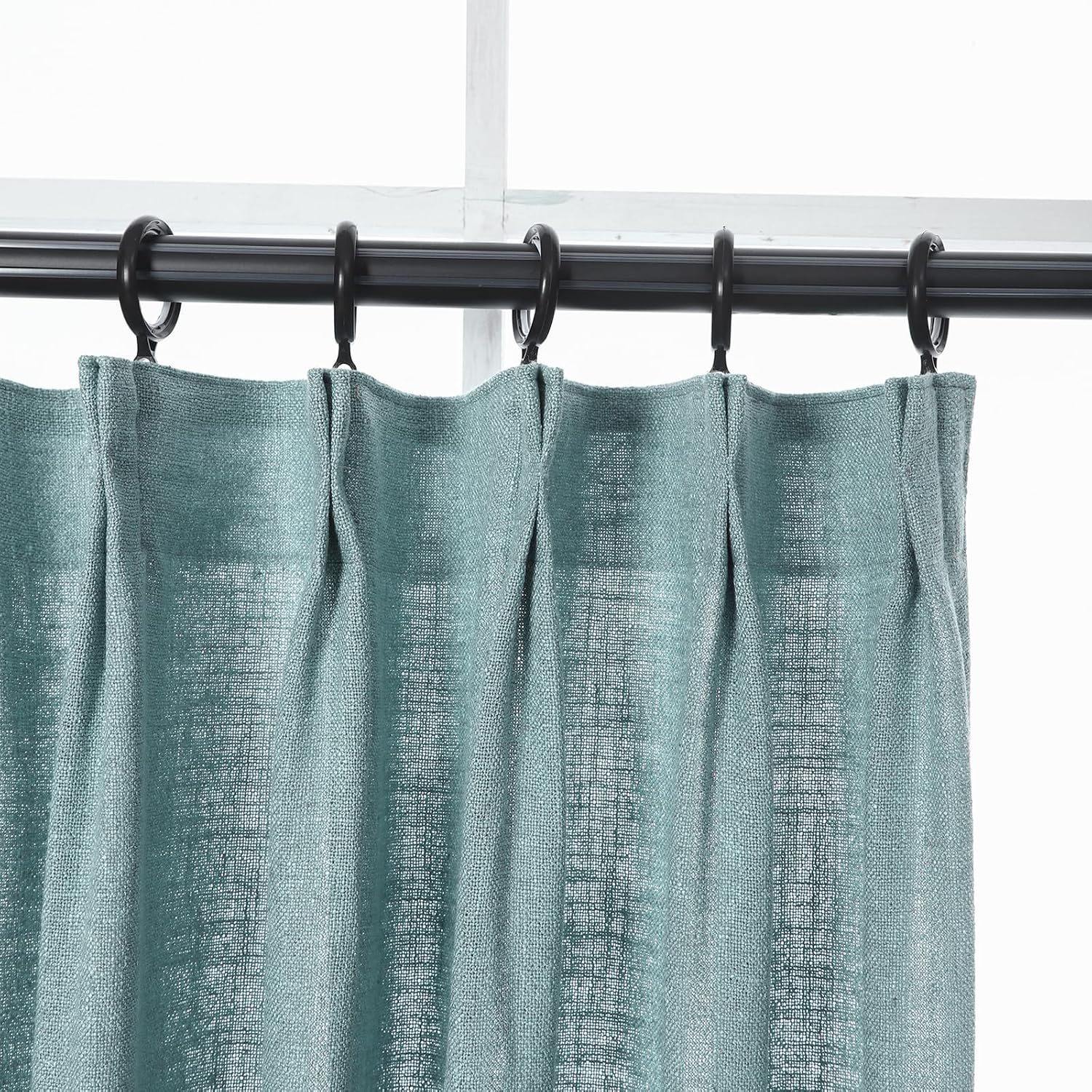 Pinch Pleat Curtain, 100 W x 106 L inch Room Darkening Cotton Linen Curtain Drape Panel for Living Room and Silding Door (1 Single Panel, Light Blue)