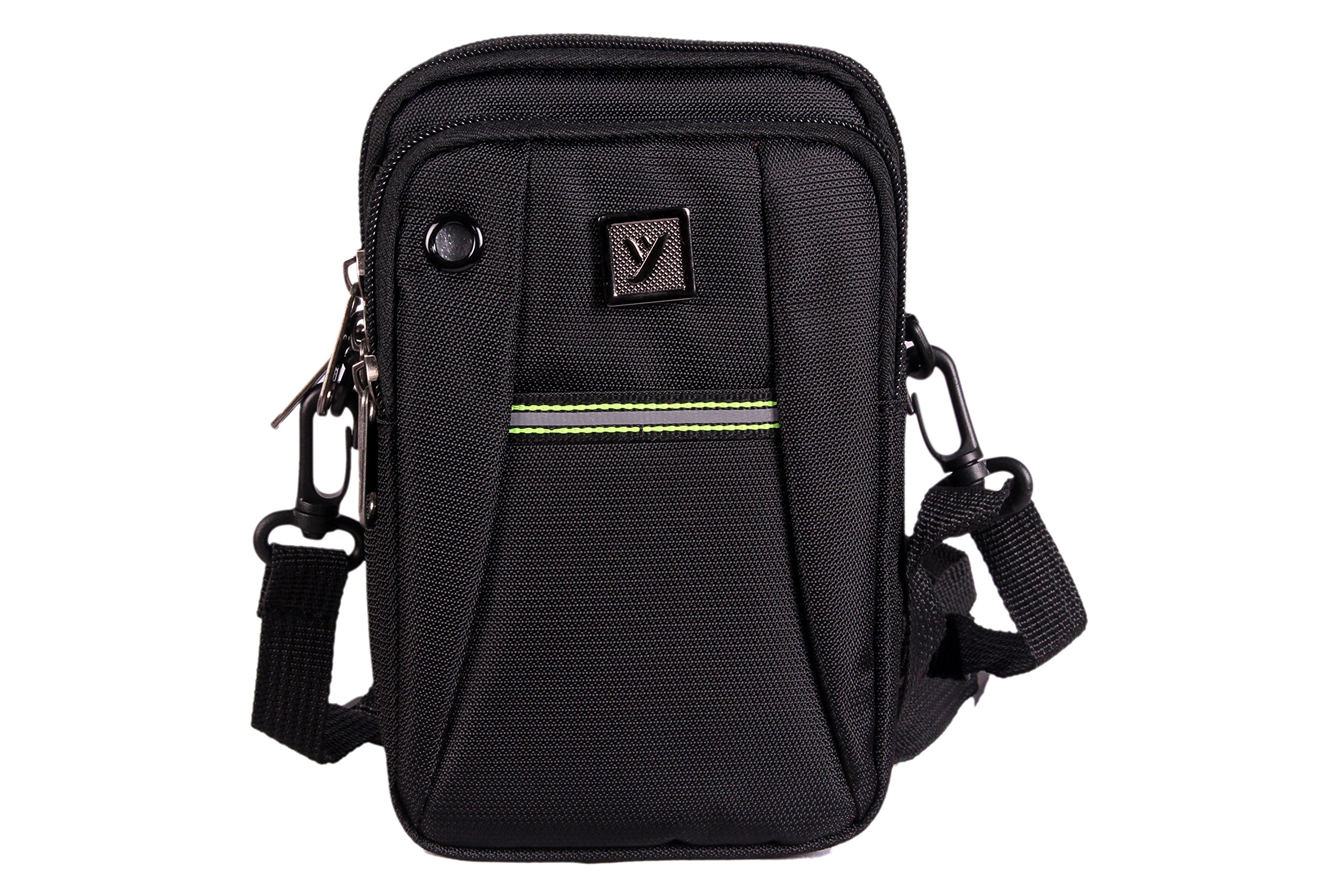trendy dukaan Men's Nylon Traveler Sling or Mobile Pouch, Attach to The Waist Belt with 3 Zips and 3 Internal Pockets, Mini Carabiner Provided (Black - Black)-picture-8