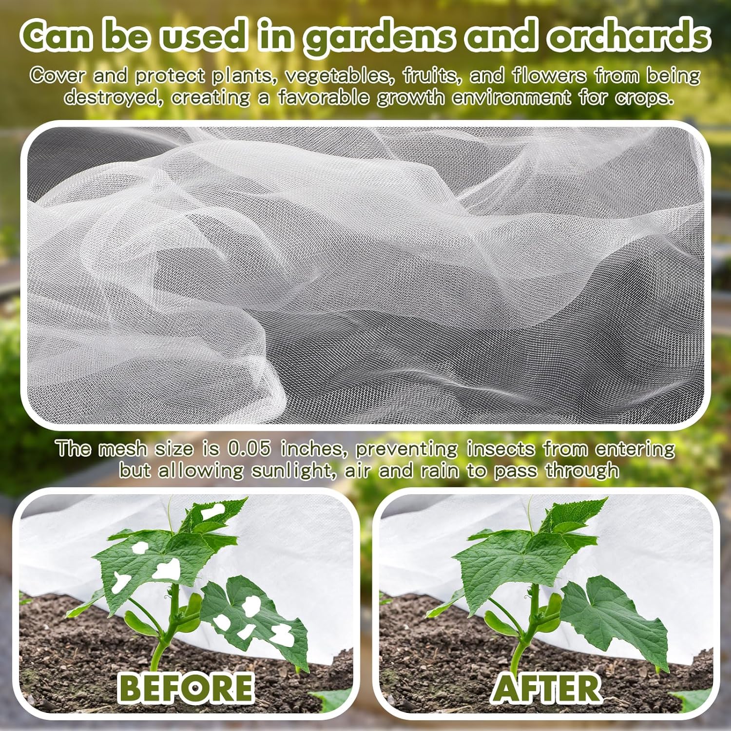 Woanger 3 Pack 25.6' Heightening Garden Netting for Raised Beds Plant Covers for Garden Protection Fine Mesh Bird Netting with Drawstring for Protection Seedlings Vegetable Plants(77" X 41" X 26")