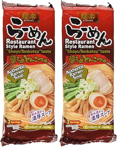 Fideos ramen Hikari Menraku Tonkotsu, Shoyu, 6.7 onzas (paquete de 2)