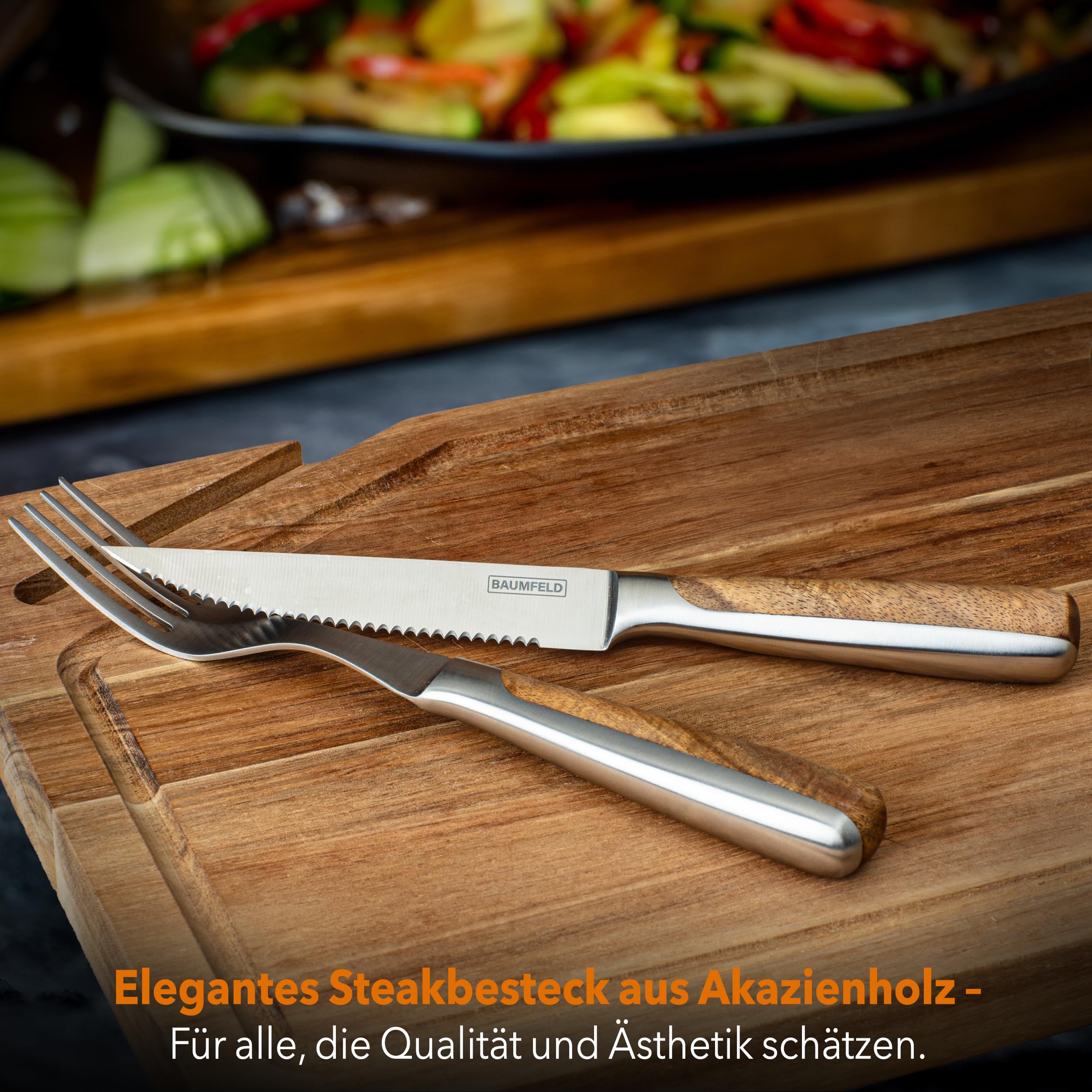 Pizza- und Steakbesteck (Akazienholz, 12 teilig)