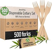 Vista 10 de Juego de cuchillos 100% de bambú, utensilios de cocina ecológicos (500 cuchillos compostables) Utensilios de bambú desechables o reutilizables