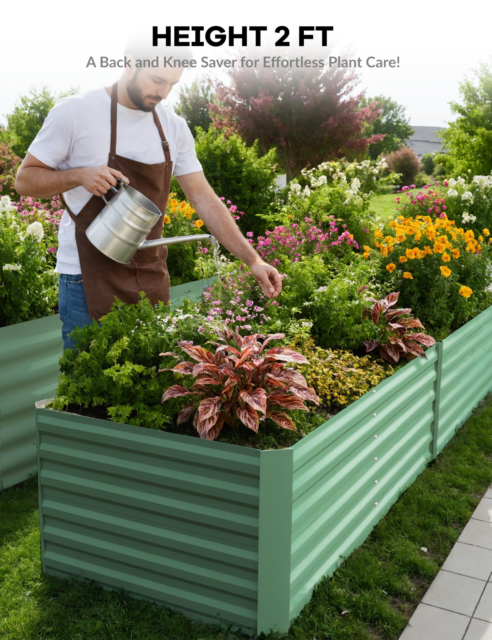 Acekool Hochbeet Metall 240x120x60CM—Quadratisch,Hochbeete Für Garten Und Gemüsegarten, Gemüse & Pflanzen, Ideal Für Gemüse, Kräuter & Blumen, Grün