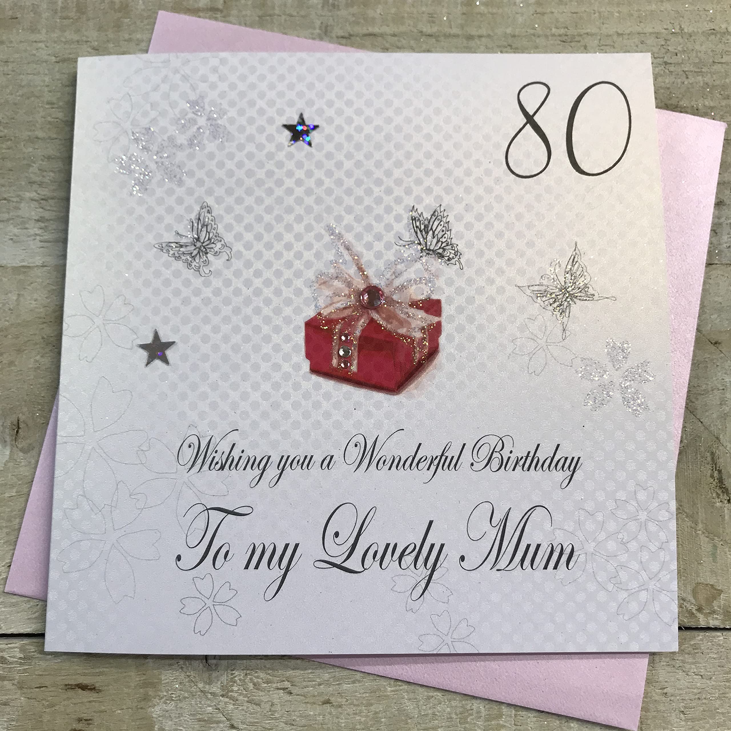 WHITE COTTON CARDS 80 Wishing you a Wonderful Lovely Mum Handmade 80th Birthday Card, White, bdp80-mum,16cm x 16cm