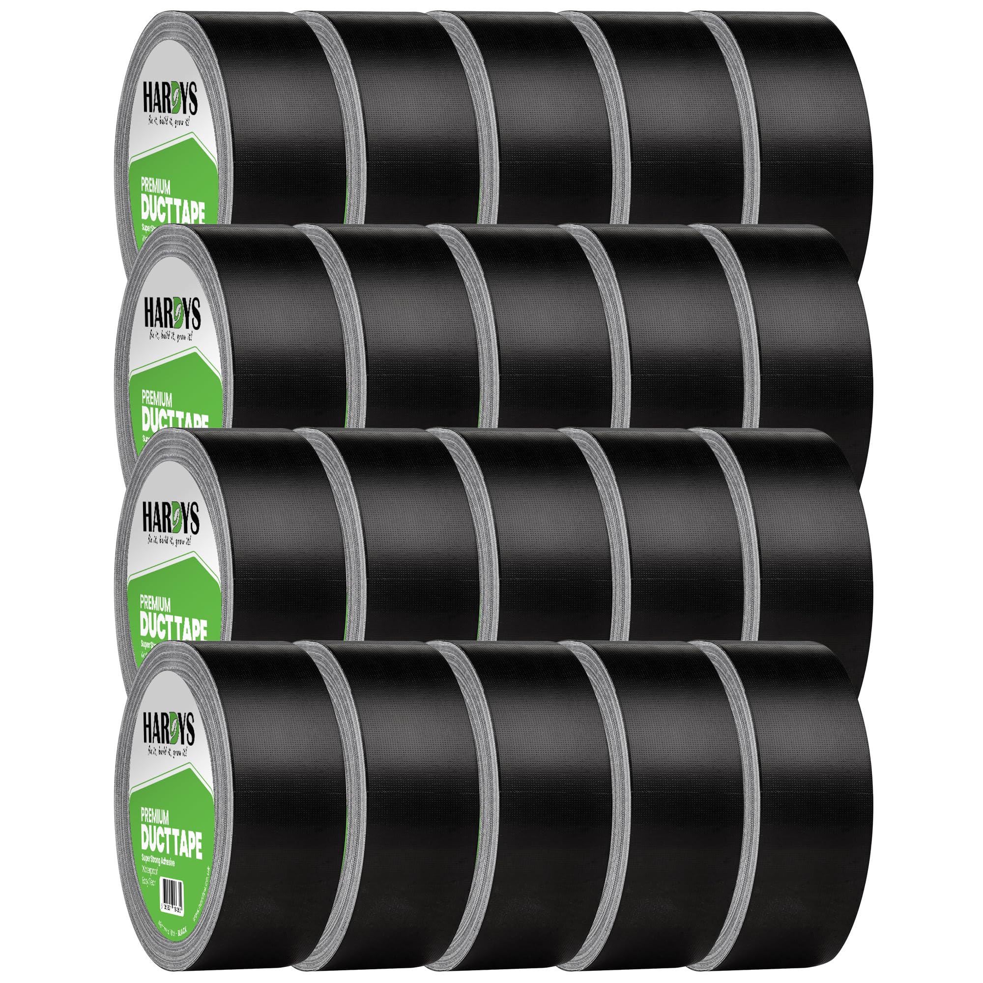 Hardys Black Duct Tape, 48mm x 25m (Pack of 20) | Waterproof Gaffer Tape for Electrical, Plumbing, Indoor & Outdoor Use | 220um Heavy Duty Thickness, Extra-Strong Adhesive