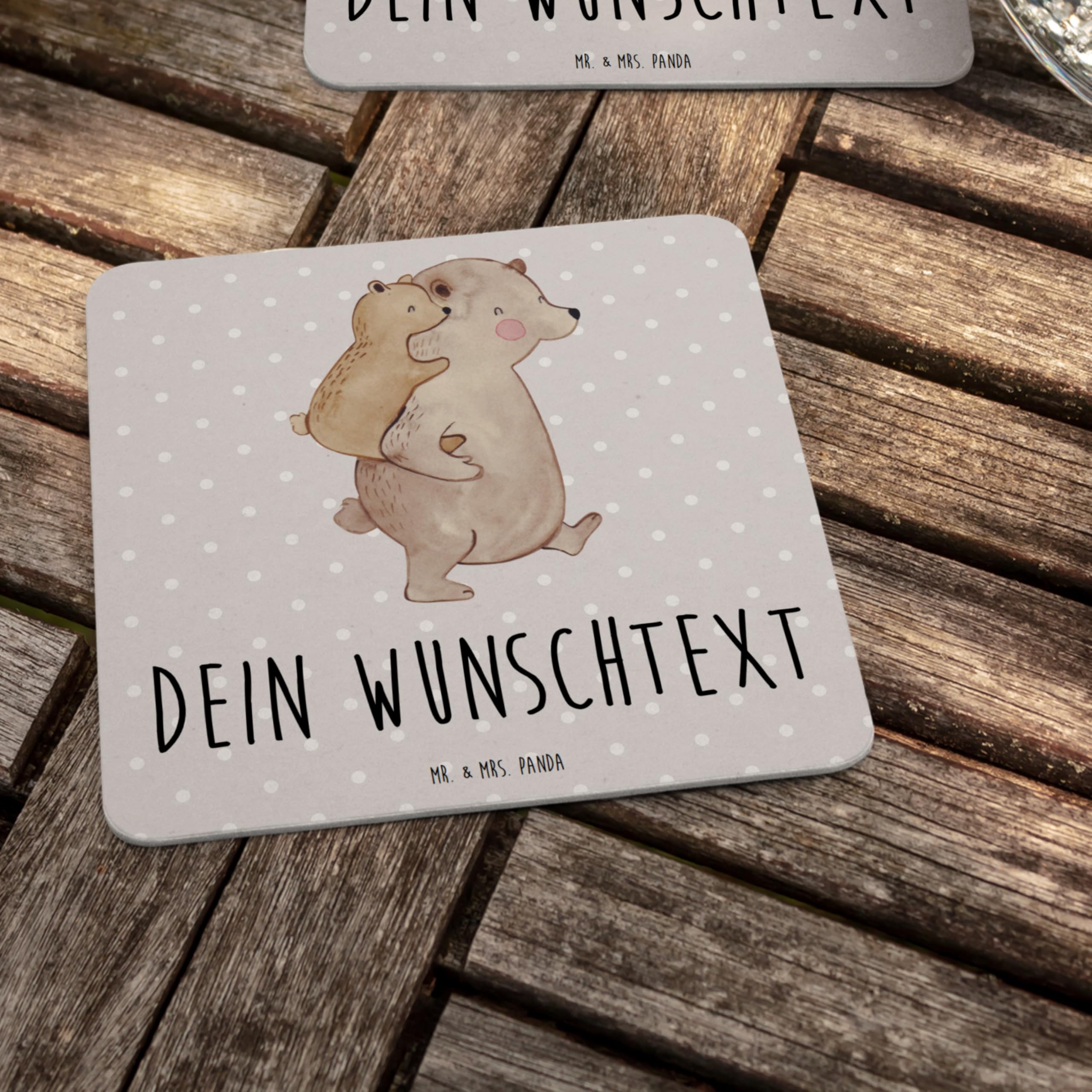 Mr. & Mrs. Panda personalisierte Tischdeko Papa Bär 100er Set - Geschenke, Bierdeckel Bedrucken Lassen, Geburtstag, Untersetzer selbst gestalten, Personalisierter, Papi, Vatertag, Personalisiert