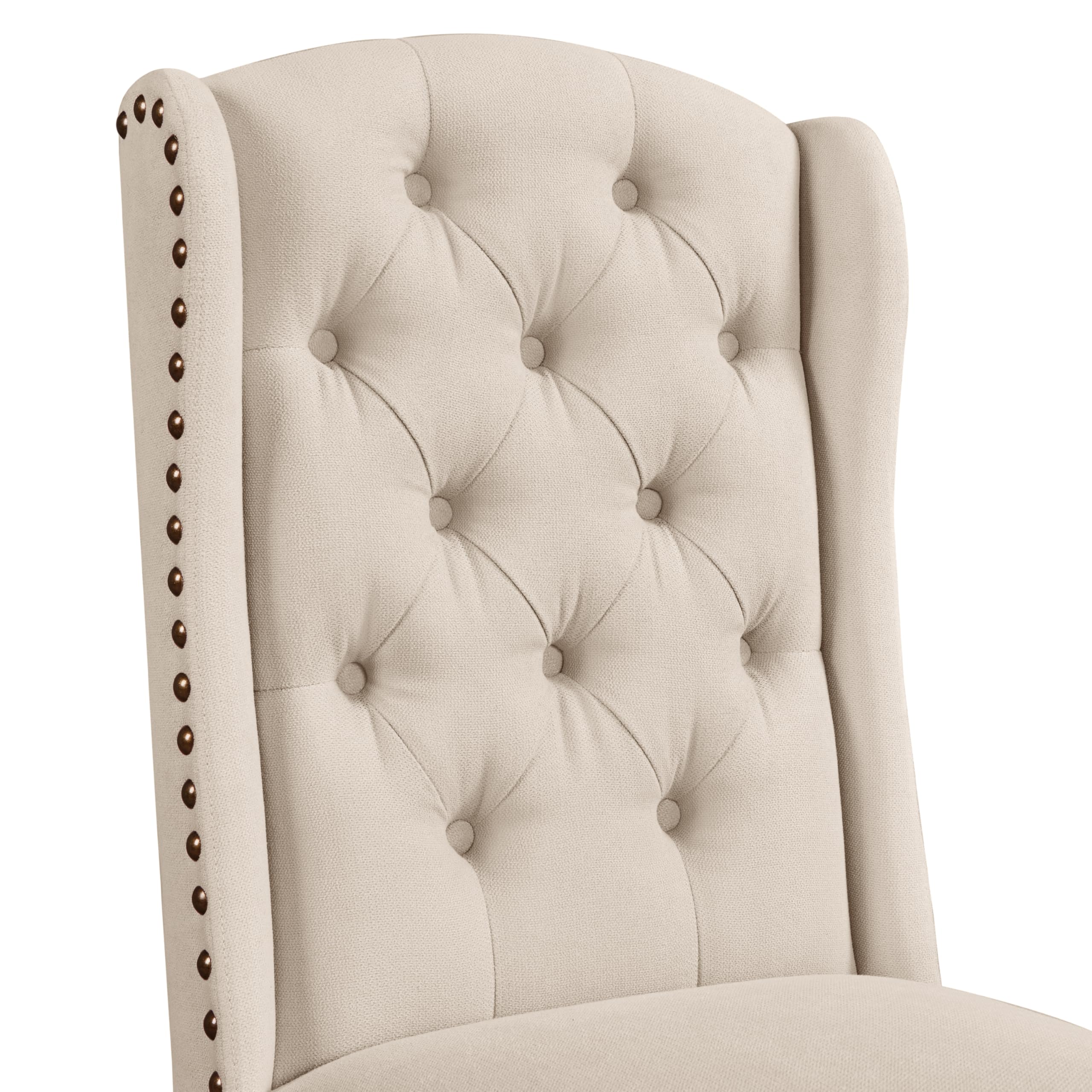 Yaheetech Set 2 Sedie Sala da Pranzo Tessuto Imbottite Eleganti Gambe in Legno Massello Schienale Alto con Bottoni Portata 140 kg Beige