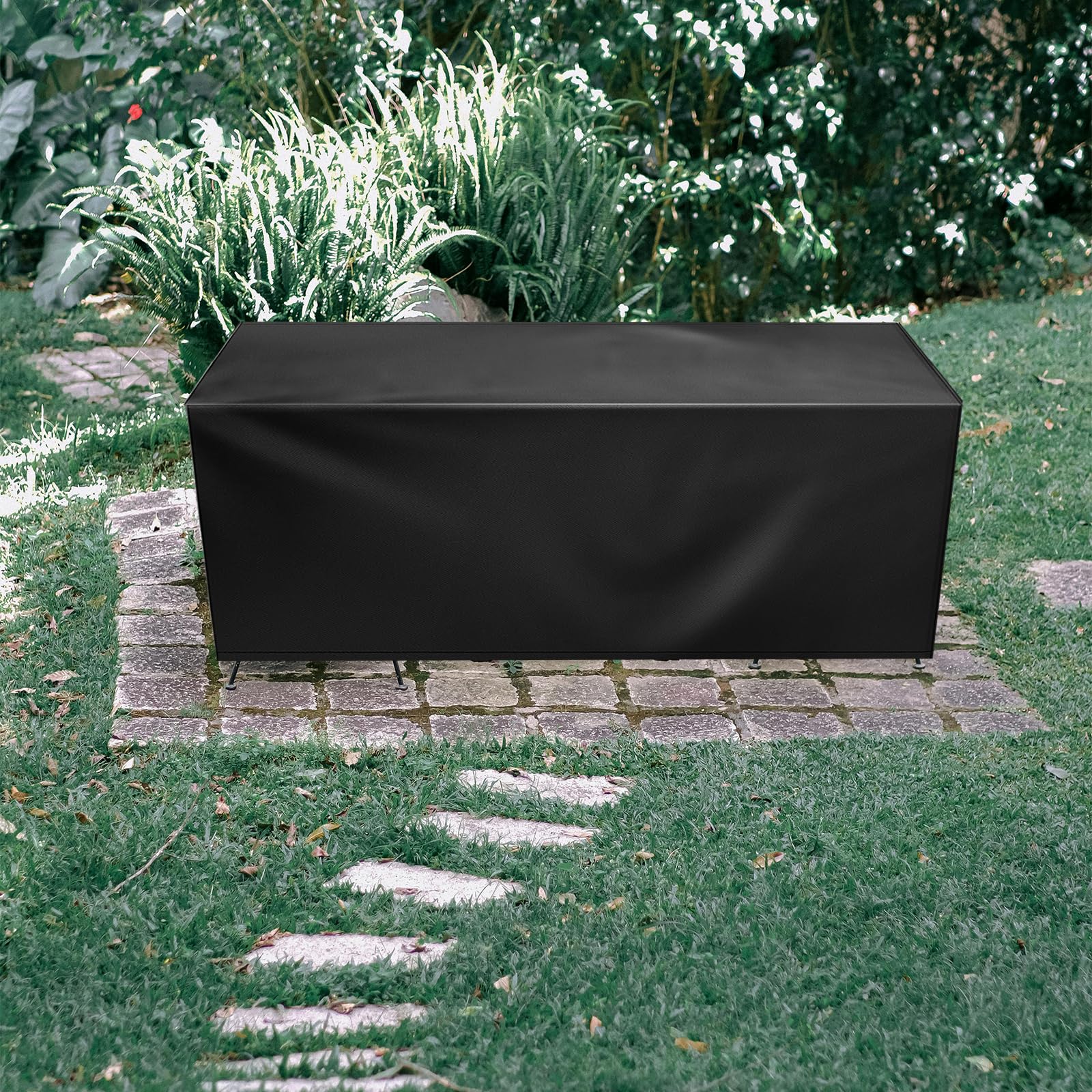 YEGRFJIS Garden Furniture Cover Waterproof, 125x90x45cm/LxWxH, Garden Table Cover Rectangular, 420D Outdoor Patio Rattan Table Covers Windproof, Anti-UV for Chair, Black