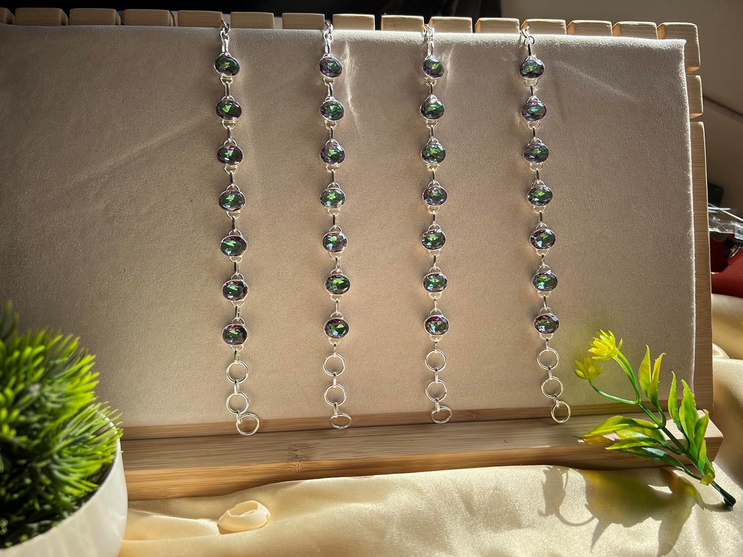 Mystic Topaz Bracelet, 925 Sterling Silver Bracelet, Mystical Rainbow Topaz Small Charm Bracelet, Natural Gemstone gift for Women