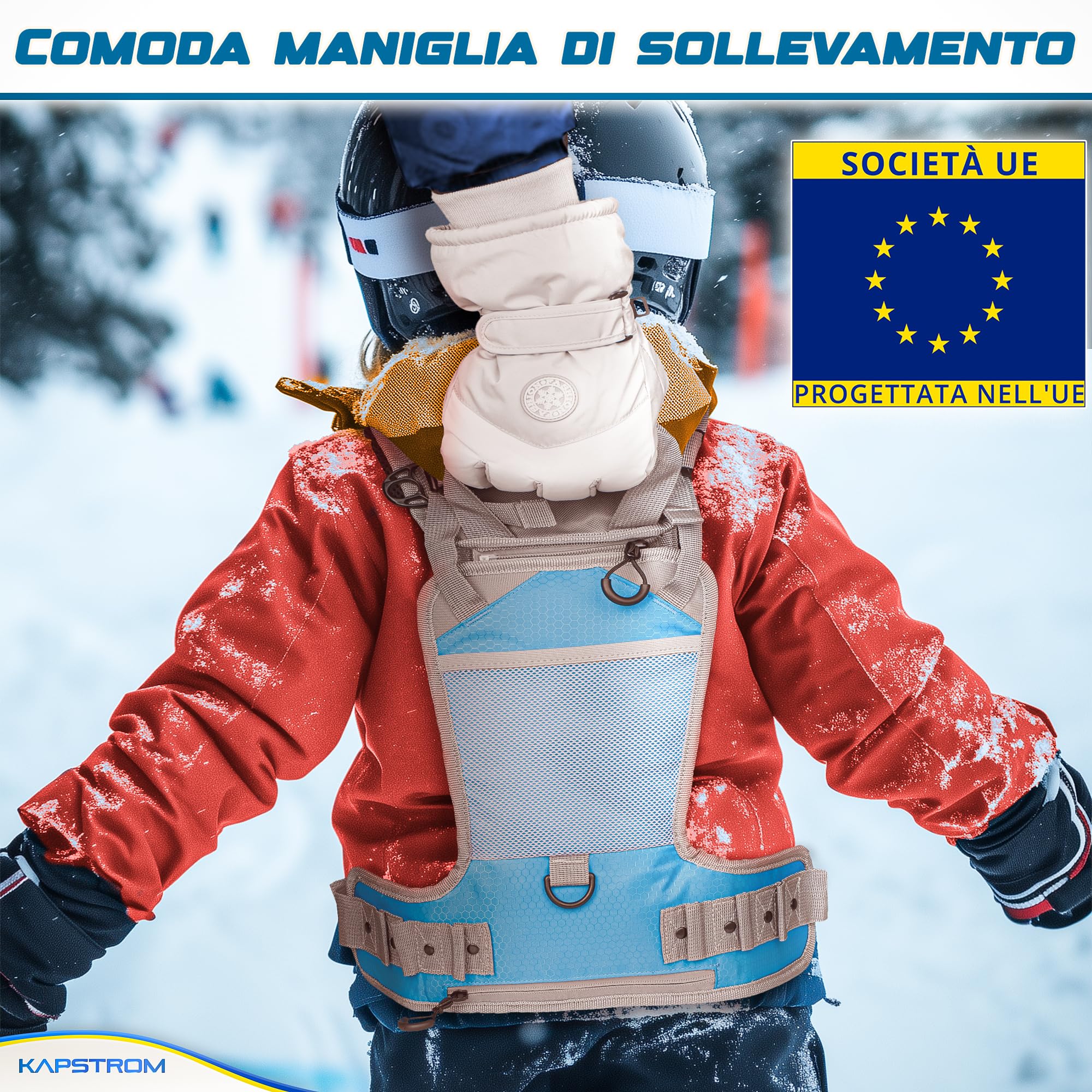 Imbragatura per allenamento sci e snowboard per bambini - 2 cinghie di guida per sterzare e controllare la velocità - Zaino per allenamento sci con spallacci regolabili