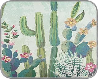 Oyihfvs Green Succulents Cactus Plants with Flowers Green Pattern Rectangle Ice Silk Dog Pet Pad, Soft Cooling Cat Mat Mattress, Washable Sleeping Pad for Puppy Cat Kennel (Small) 22 x 27 inch