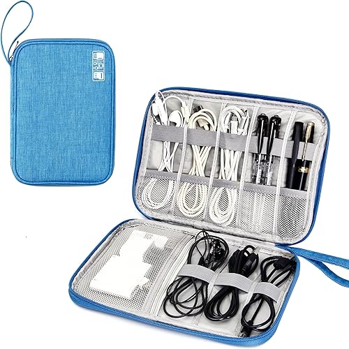 Miniatura 15 de SELLYFELLY Organizador de viaje para electrónica, bolsa organizadora de cables de doble capa, bolsa de almacenamiento de accesorios electrónicos a