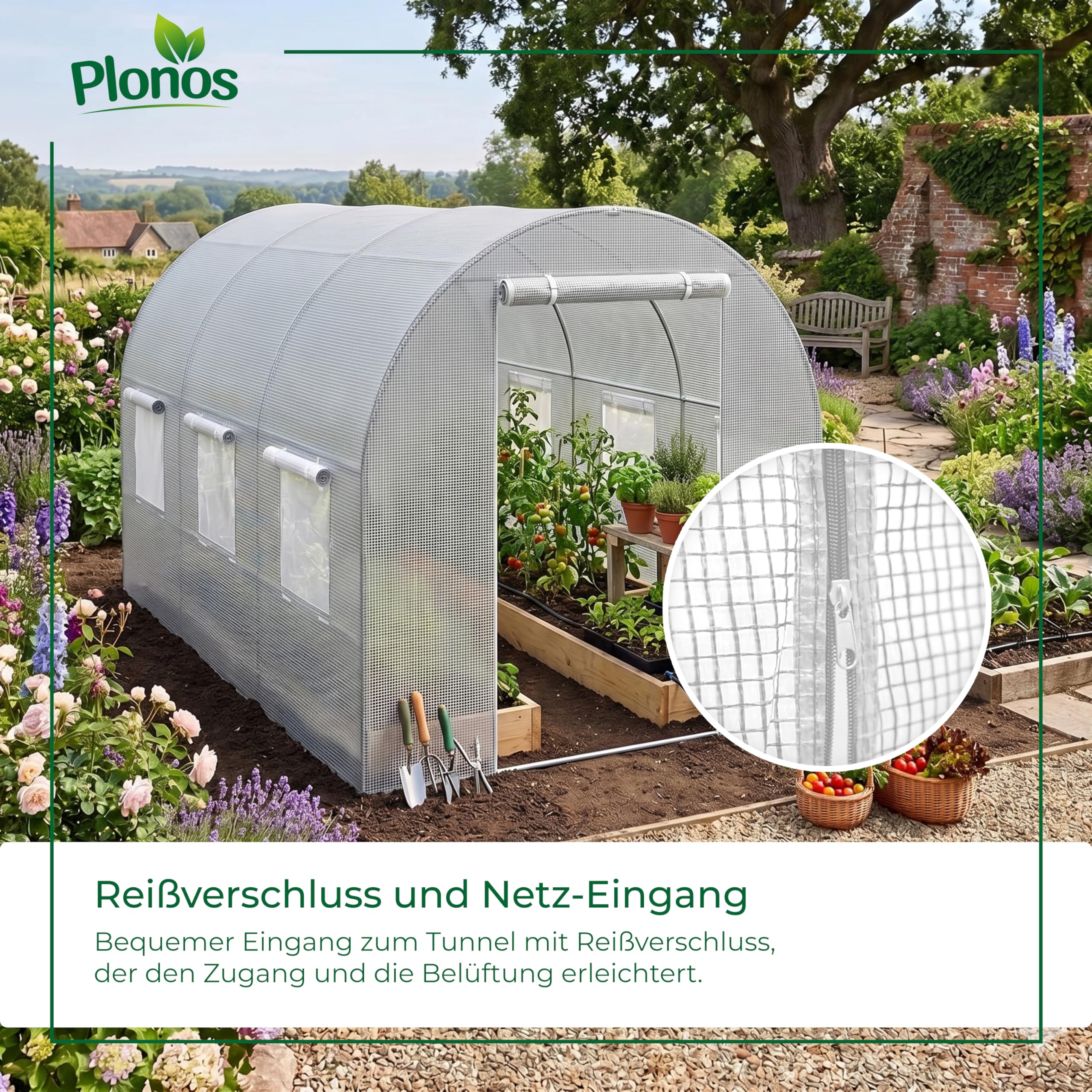 Ersatzfolie für Folientunnel Gewächshaus - 2 x 3 m - 6 m2 - UV4 Schutz - Treibhausfolie mit Fenstern und Moskitonetz - Robuste Gartenfolie - Folie ohne Gestell - Weiß