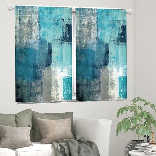 Miniatura 4 de Yorida Cortinas de cocina turquesa y verde azulado, cortinas de ventana pequeña de granja azul y gris, cortinas rústicas de campo, estilo bohemio,