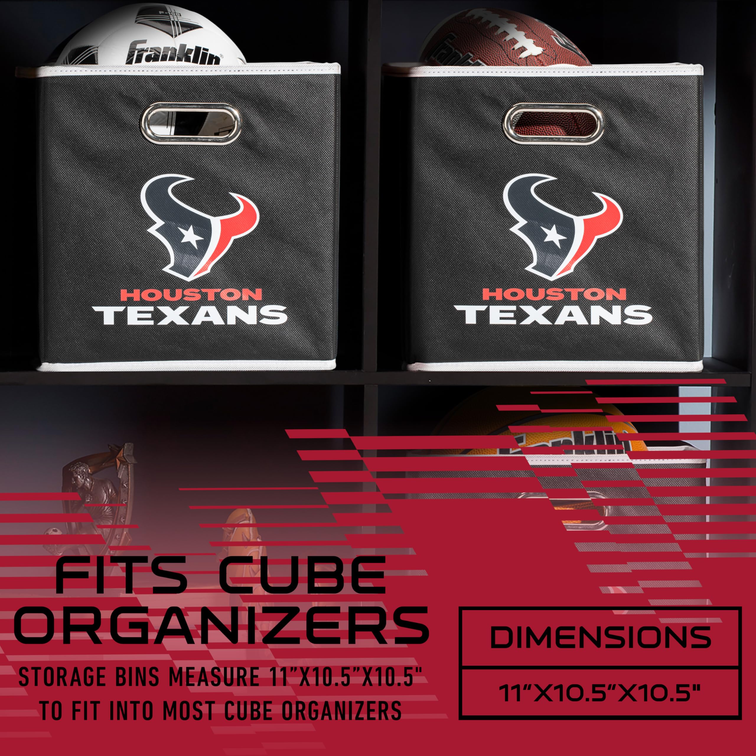 Franklin Sports NFL Houston Texans Collapsible Storage Bin NFL Folding Cube Storage Container Fits Bin Organizers Fabric NFL Team Storage Cubes One Size - Image 4